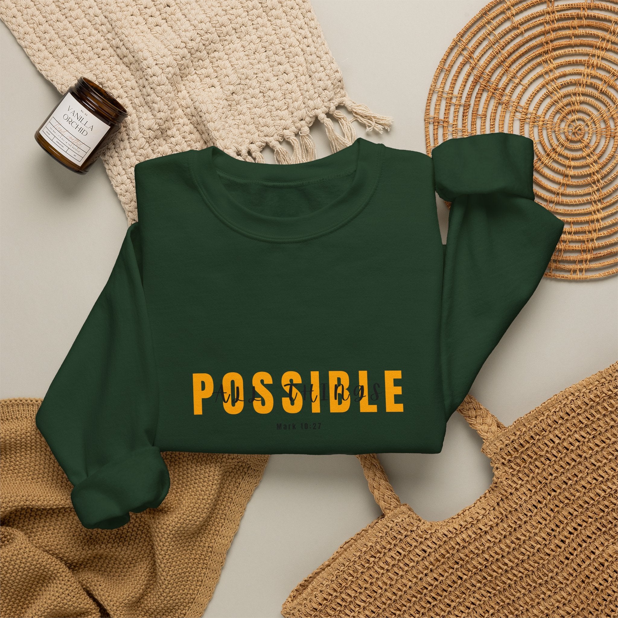 Christian Crewneck Sweatshirt "All Things Possible" Pullover, Inspirational Scripture Apparel, Faith Typography Graphic Sweatshirt