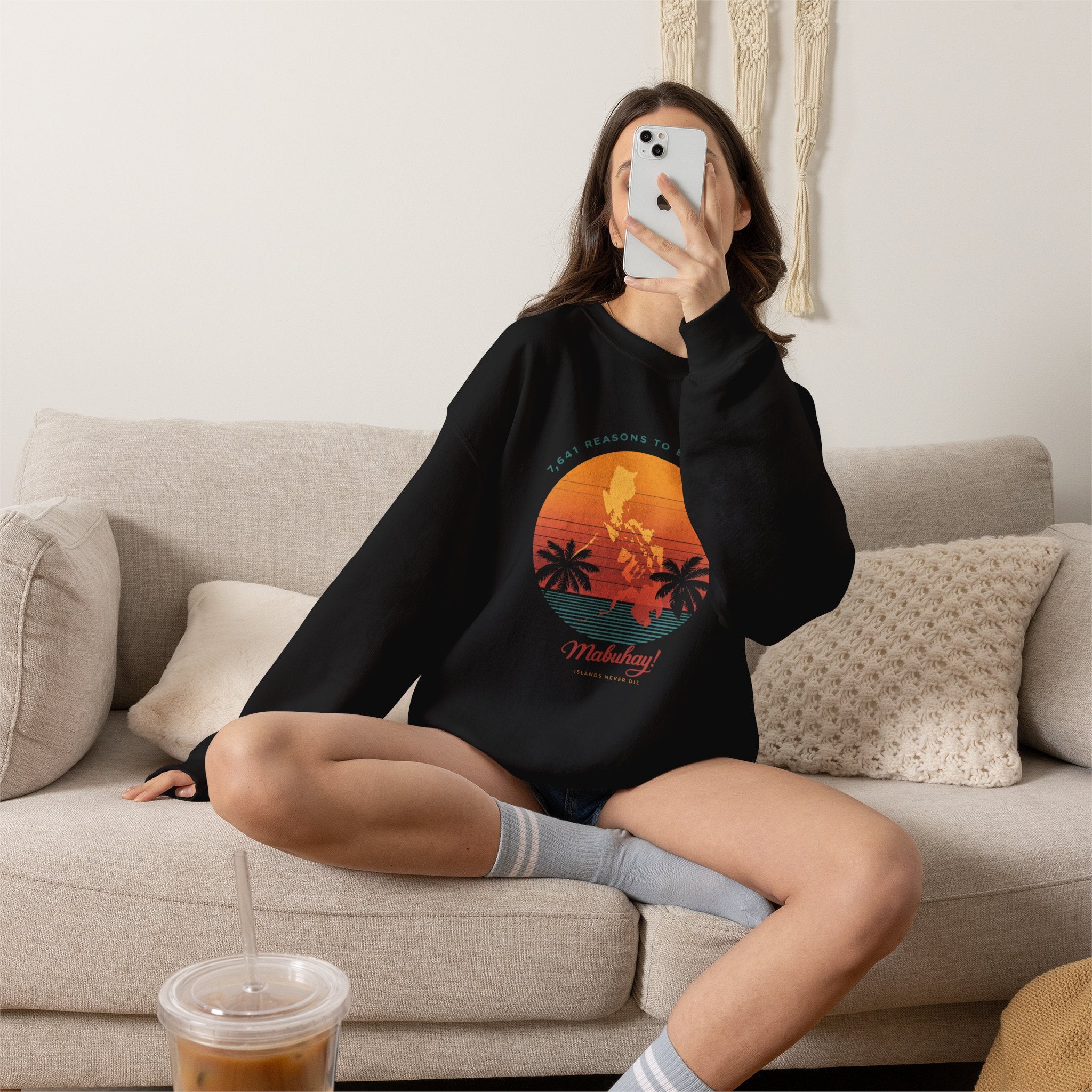 Filipino Crewneck Sweatshirt "Proud to Be Pinoy" Retro Sunset Pullover, Philippines Pride Apparel, Heritage Graphic Sweatshirt