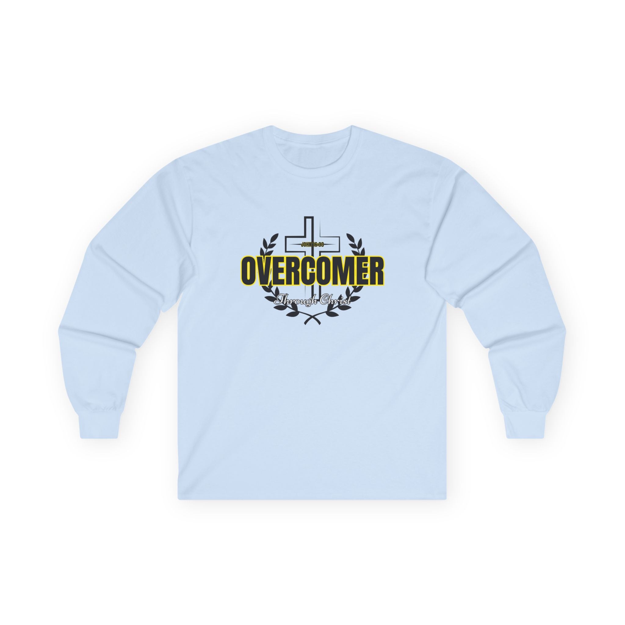 Overcomer Cross Long Sleeve Tee — Christian Faith Inspirational Shirt
