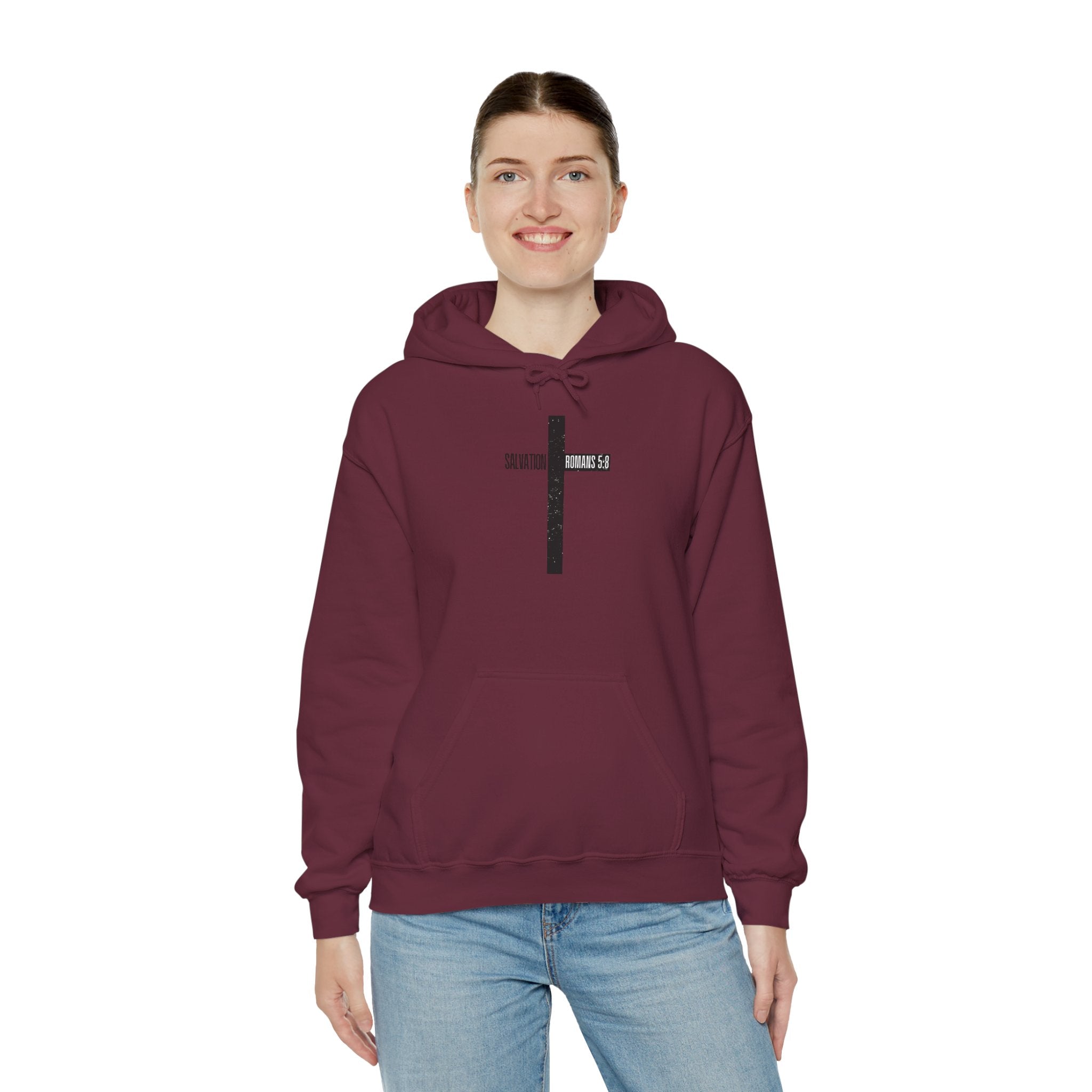Faith Cross Salvation Hoodie — Minimalist Black Cross Christian Hoodie