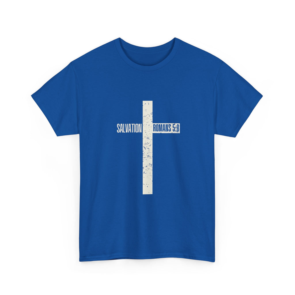 Christian Cross T-Shirt — "Salvation Romans 5:8" Faith Tee