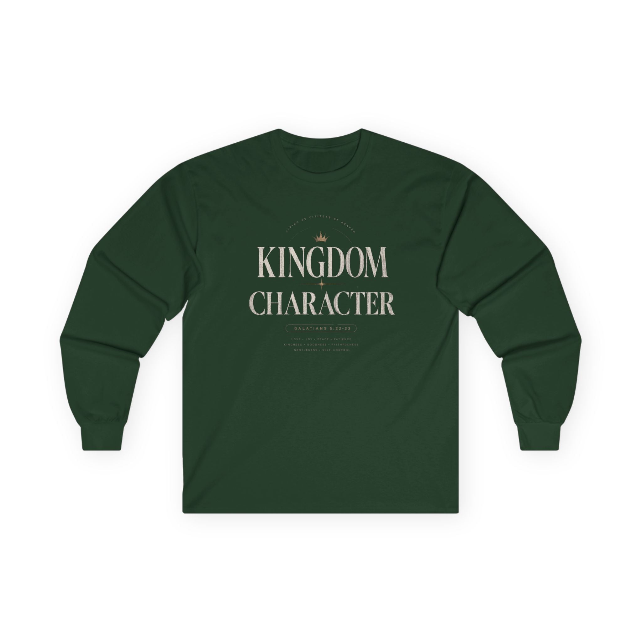 Kingdom Character Long Sleeve Tee — Inspirational Faith Graphic Shirt