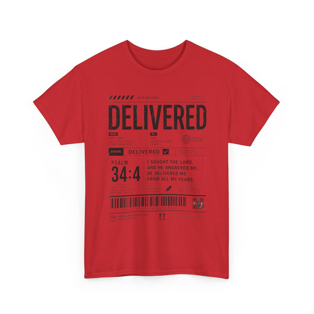 Delivered Graphic Tee — Inspirational Psalm 34:4 Christian T-Shirt