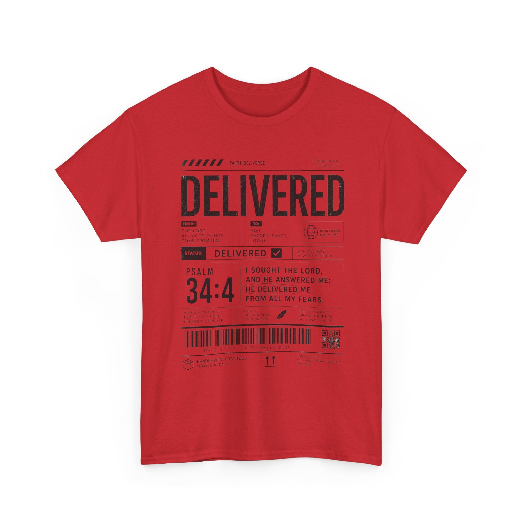 Delivered Graphic Tee — Inspirational Psalm 34:4 Christian T-Shirt