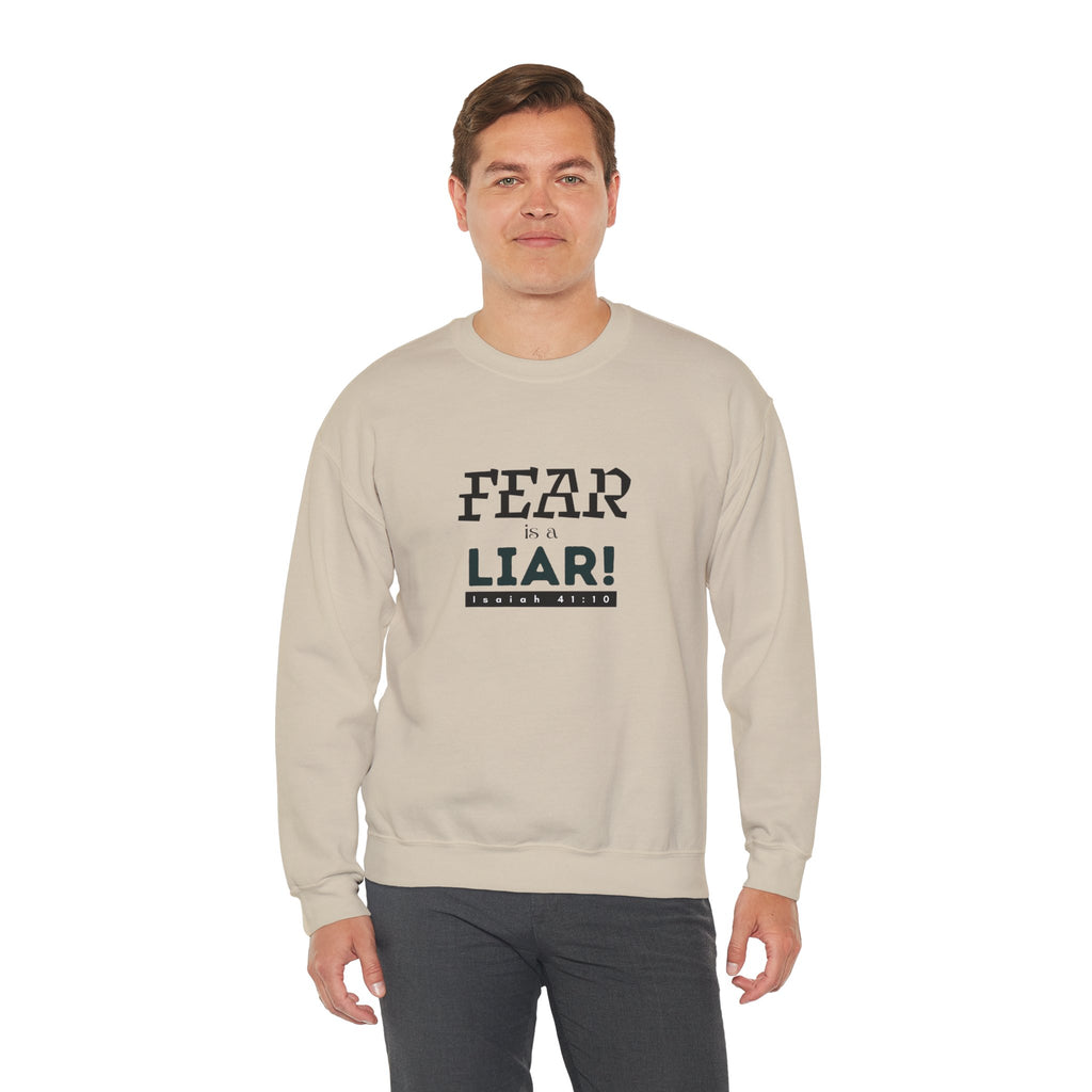Inspirational Crewneck Sweatshirt "Fear is a Liar" Pullover, Positive Mindset Apparel, Motivational Faith Graphic Sweatshirt