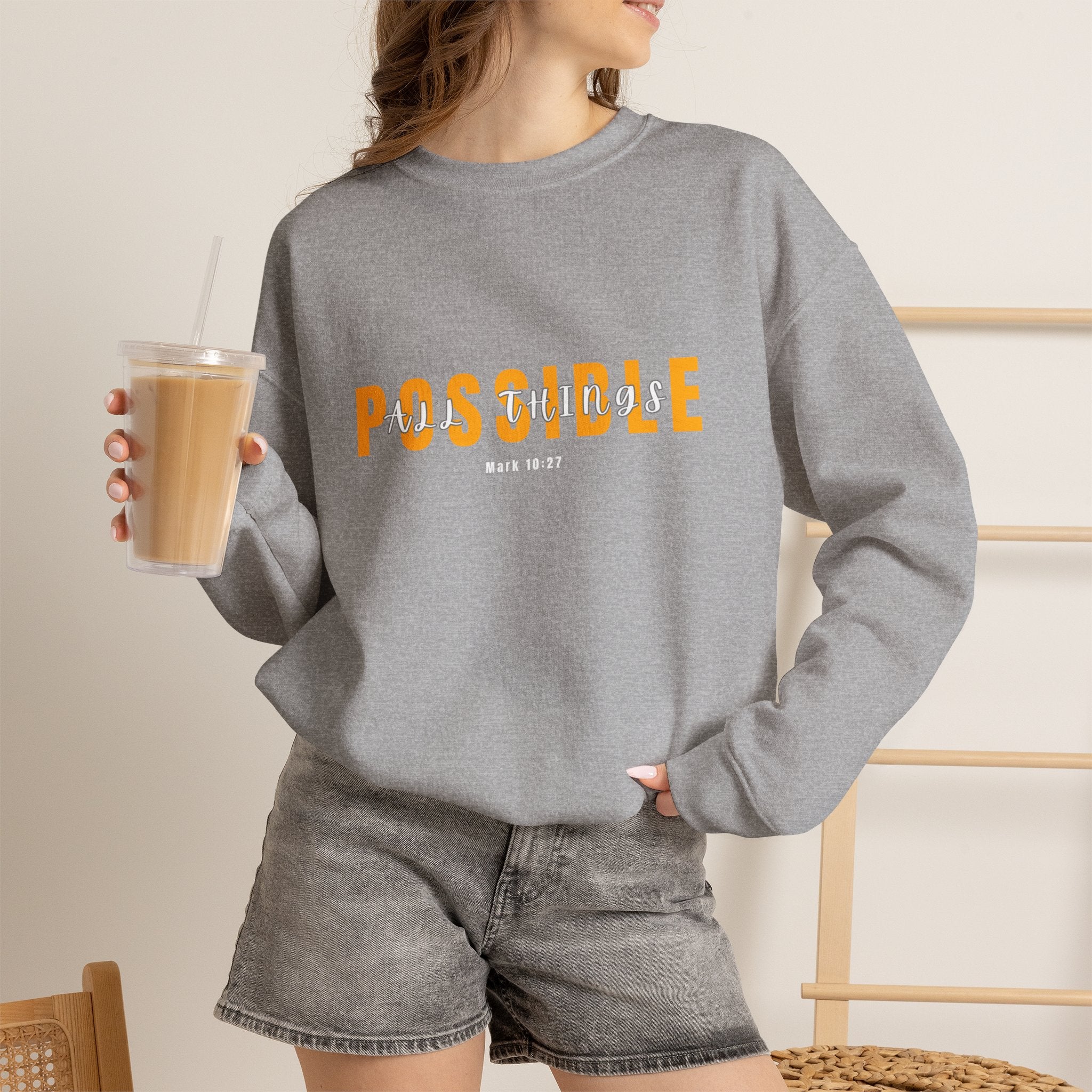 Inspirational Crewneck Sweatshirt "Possible" Pullover, Positive Affirmation Apparel, Motivational Mindset Graphic Sweatshirt