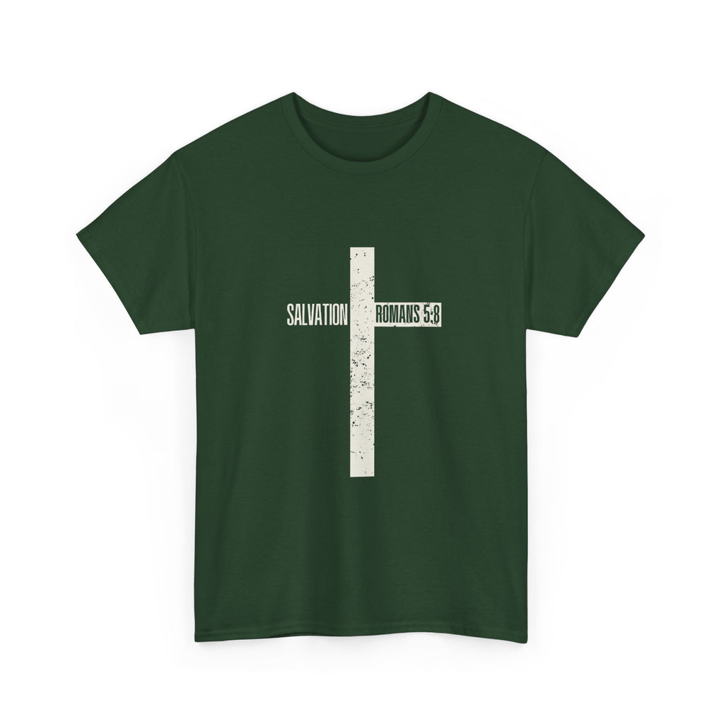 Christian Cross T-Shirt — "Salvation Romans 5:8" Faith Tee