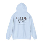 Inspirational Hoodie "Made New" Back Print Pullover, Christian Faith Sweatshirt, Minimalist Graphic Streetwear