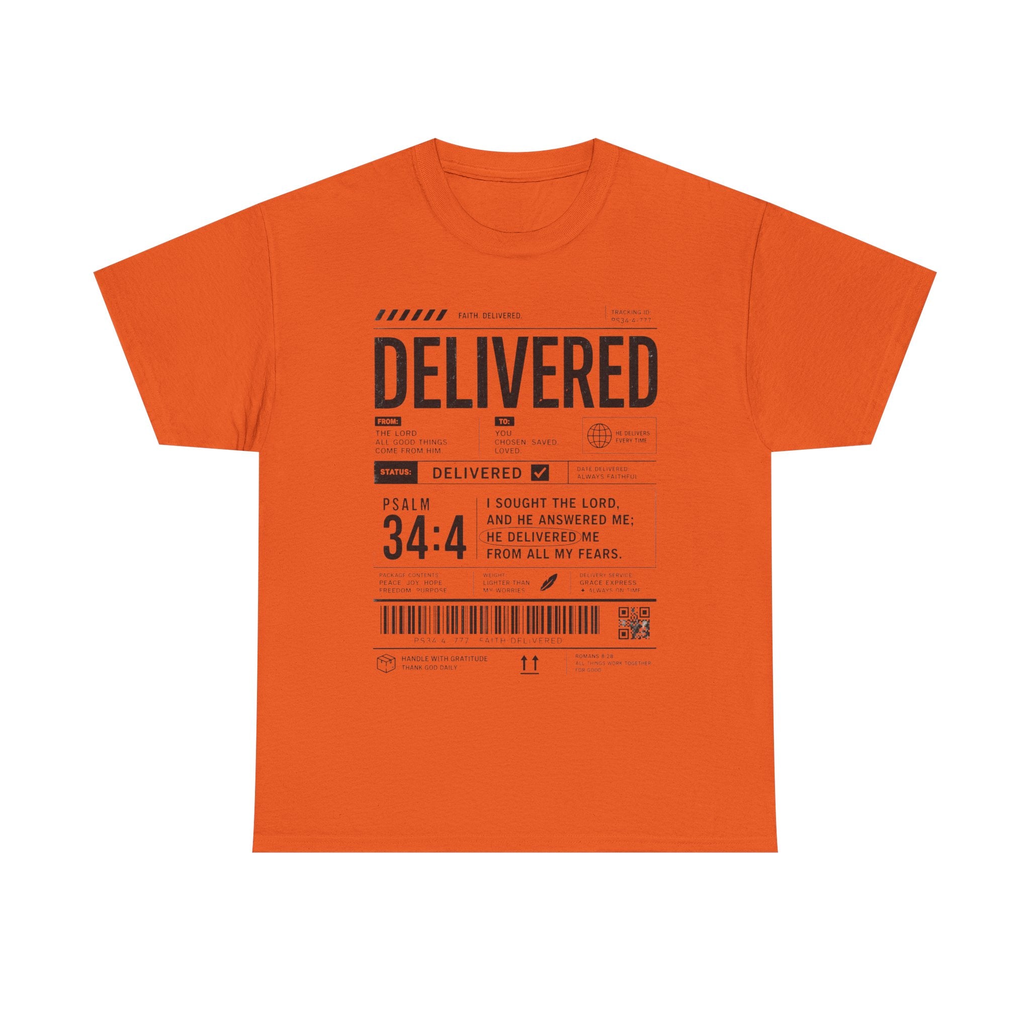Delivered Graphic Tee — Inspirational Psalm 34:4 Christian T-Shirt