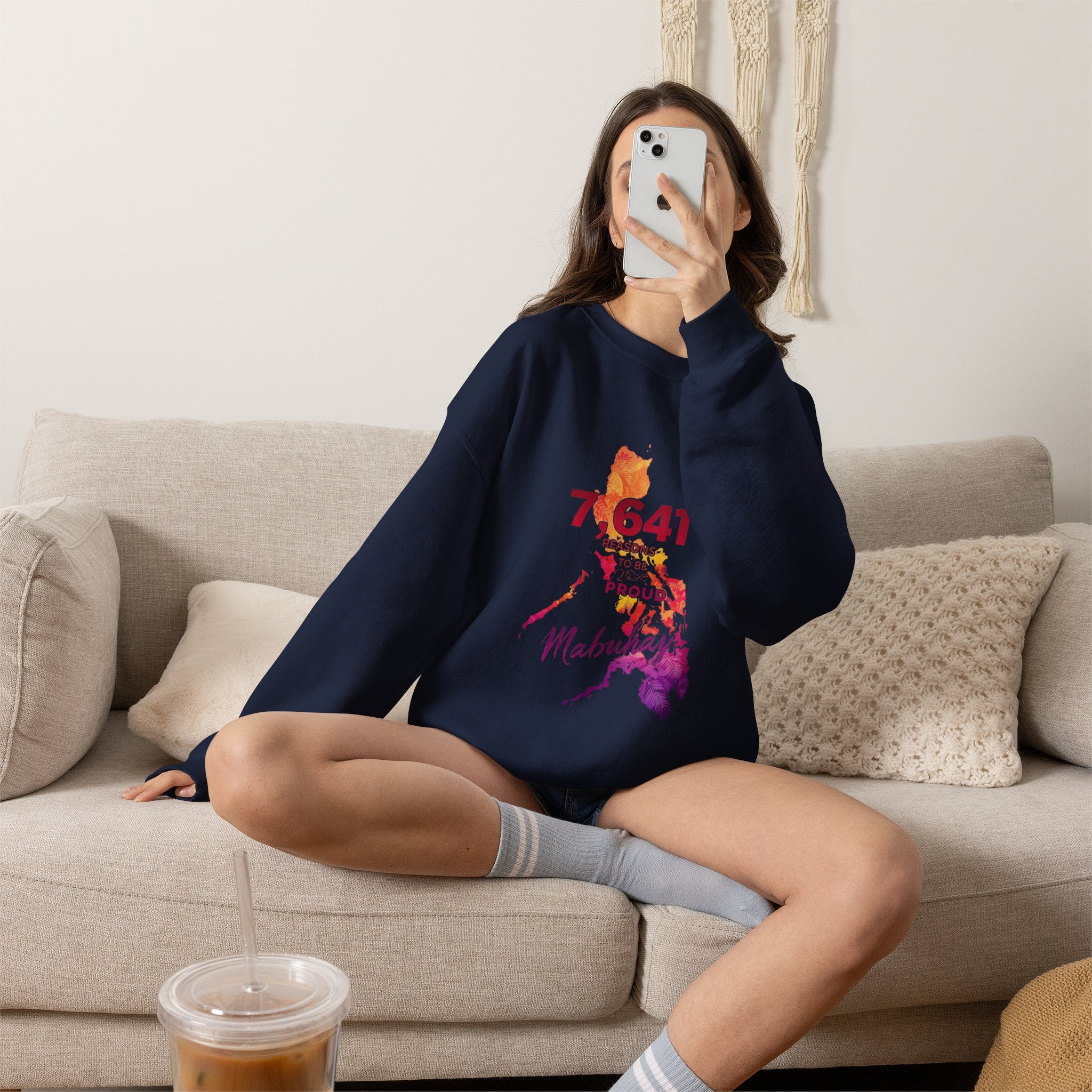 Philippines Map Sweatshirt - '7,641 Proud Pinoy' Colorful Vintage Crewneck