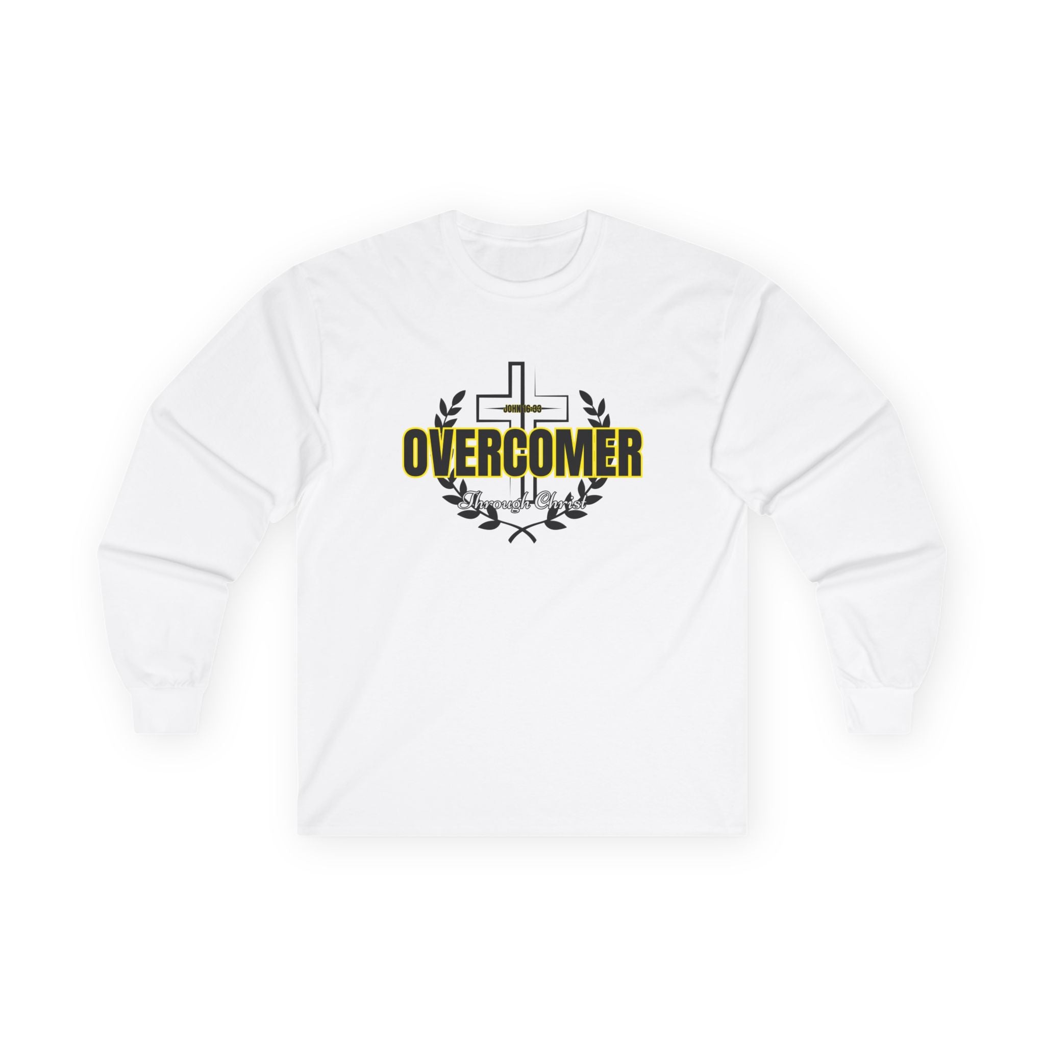 Overcomer Cross Long Sleeve Tee — Christian Faith Inspirational Shirt