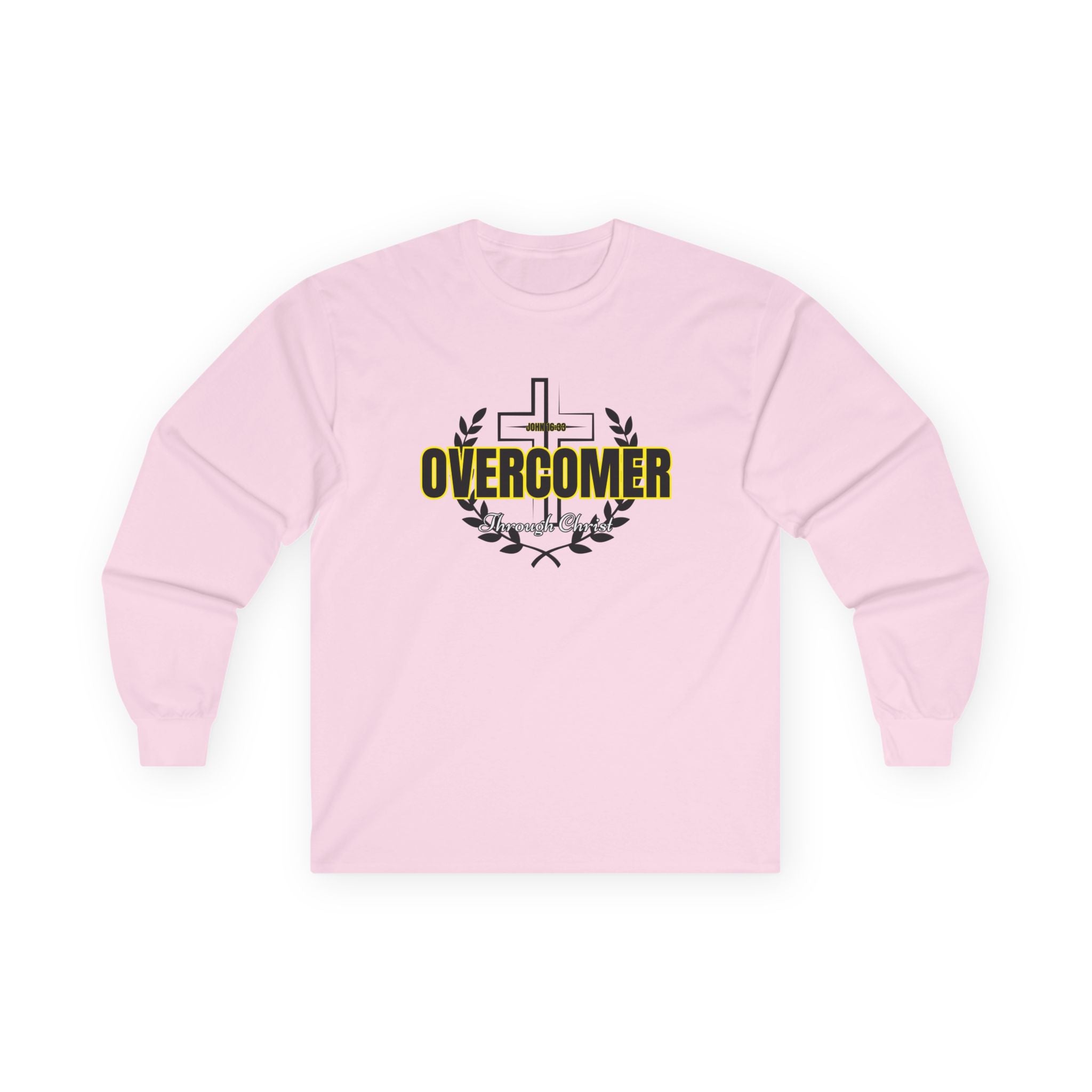 Overcomer Cross Long Sleeve Tee — Christian Faith Inspirational Shirt