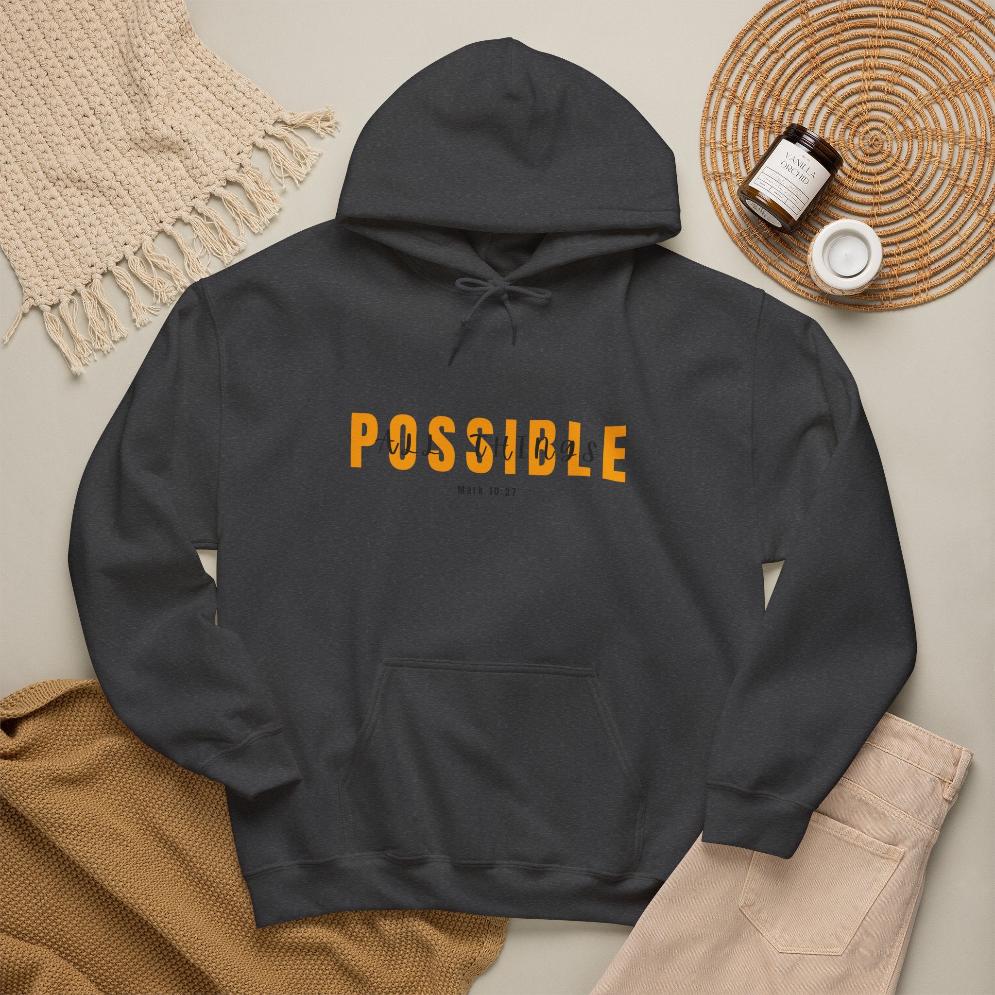 All Things Possible Hoodie — Minimal Inspirational "POSSIBLE" Graphic Faith Hoodie