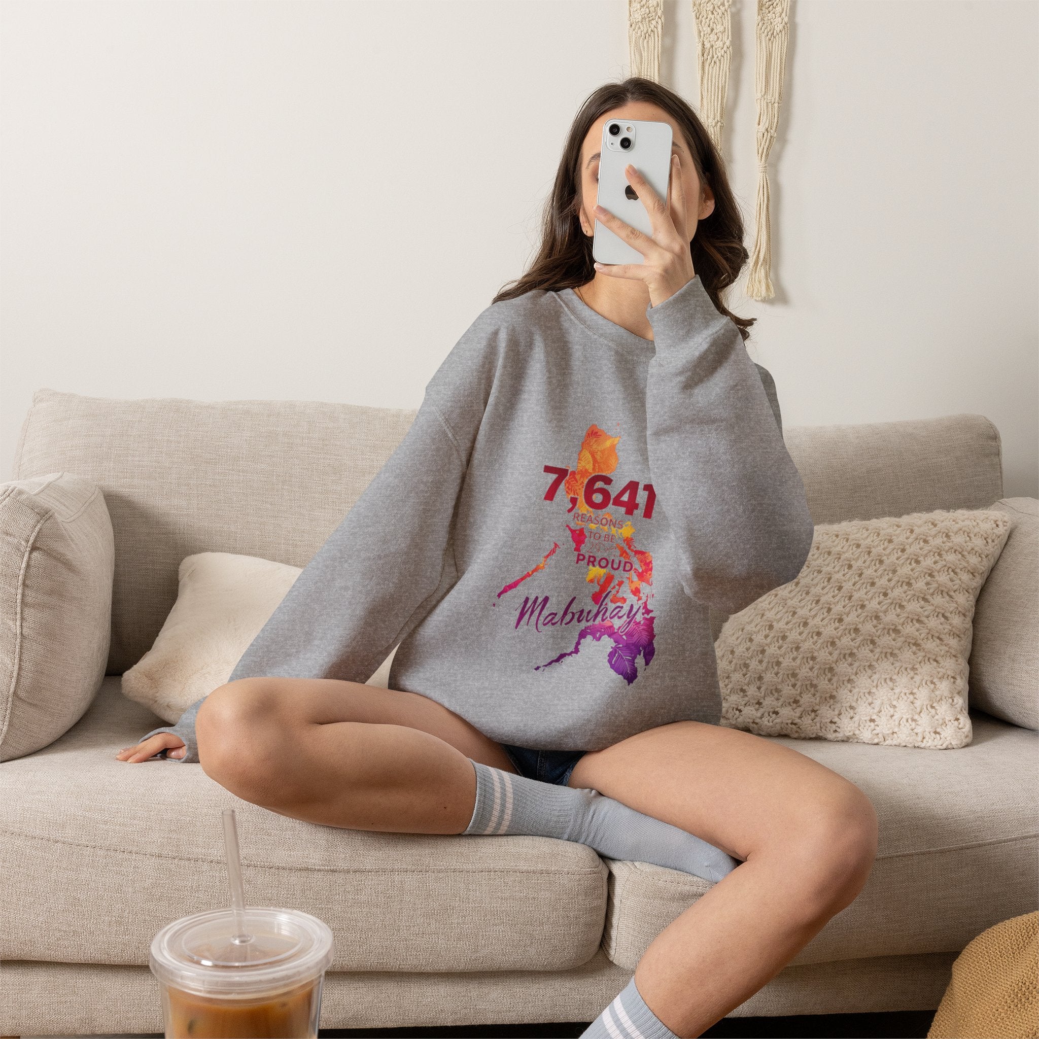 Philippines Map Sweatshirt - '7,641 Proud Pinoy' Colorful Vintage Crewneck