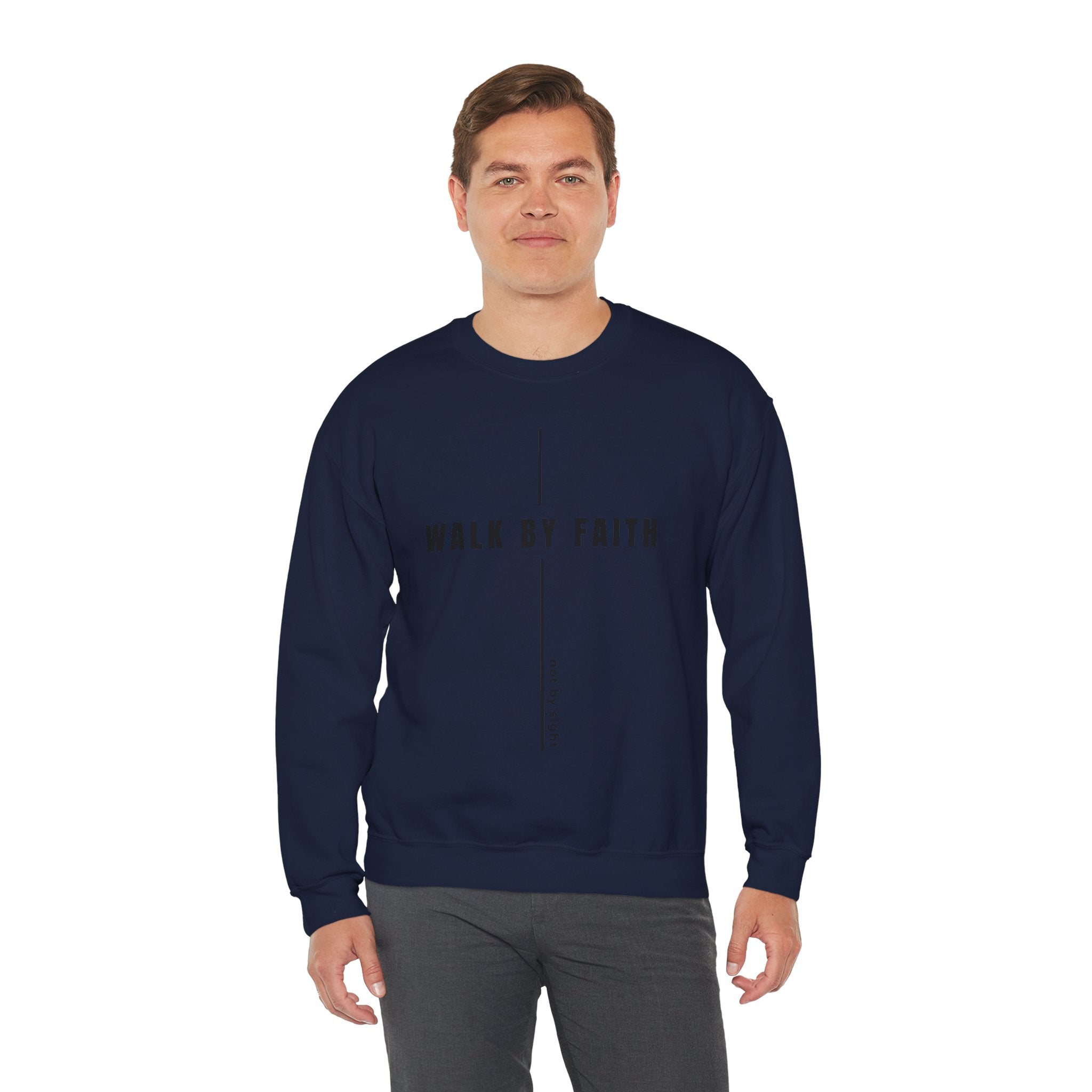 Christian Crewneck Sweatshirt "Walk By Faith" Pullover, 2 Corinthians 5:7 Apparel, Minimalist Faith Graphic Sweatshirt