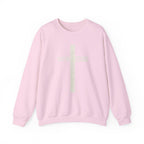 Christian Crewneck Sweatshirt "Salvation" Romans 5:8 Pullover, White Cross Graphic Apparel, Rustic Style Faith Sweatshirt
