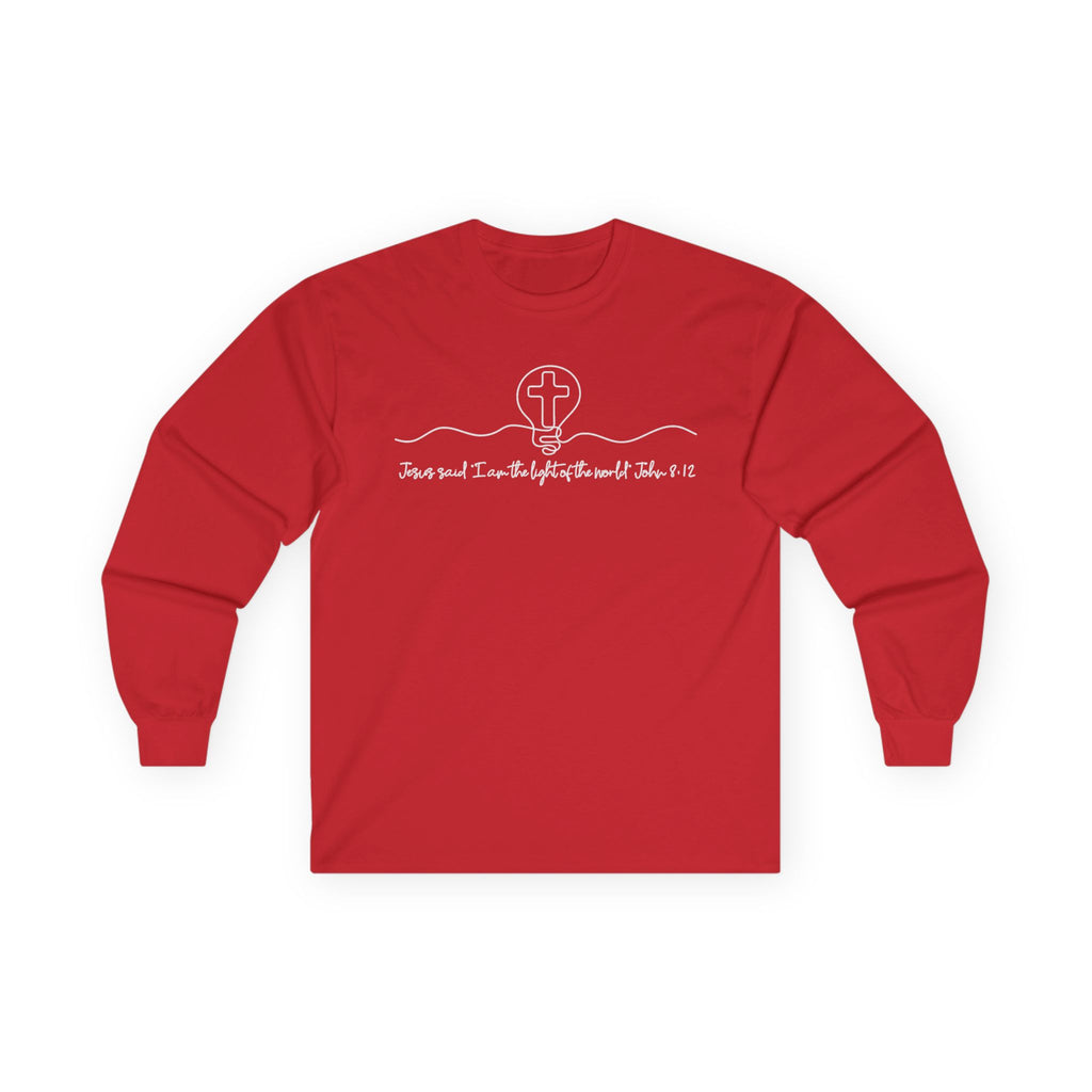 Christian Long Sleeve Tee — "I Am the Light" Minimal Cross Design