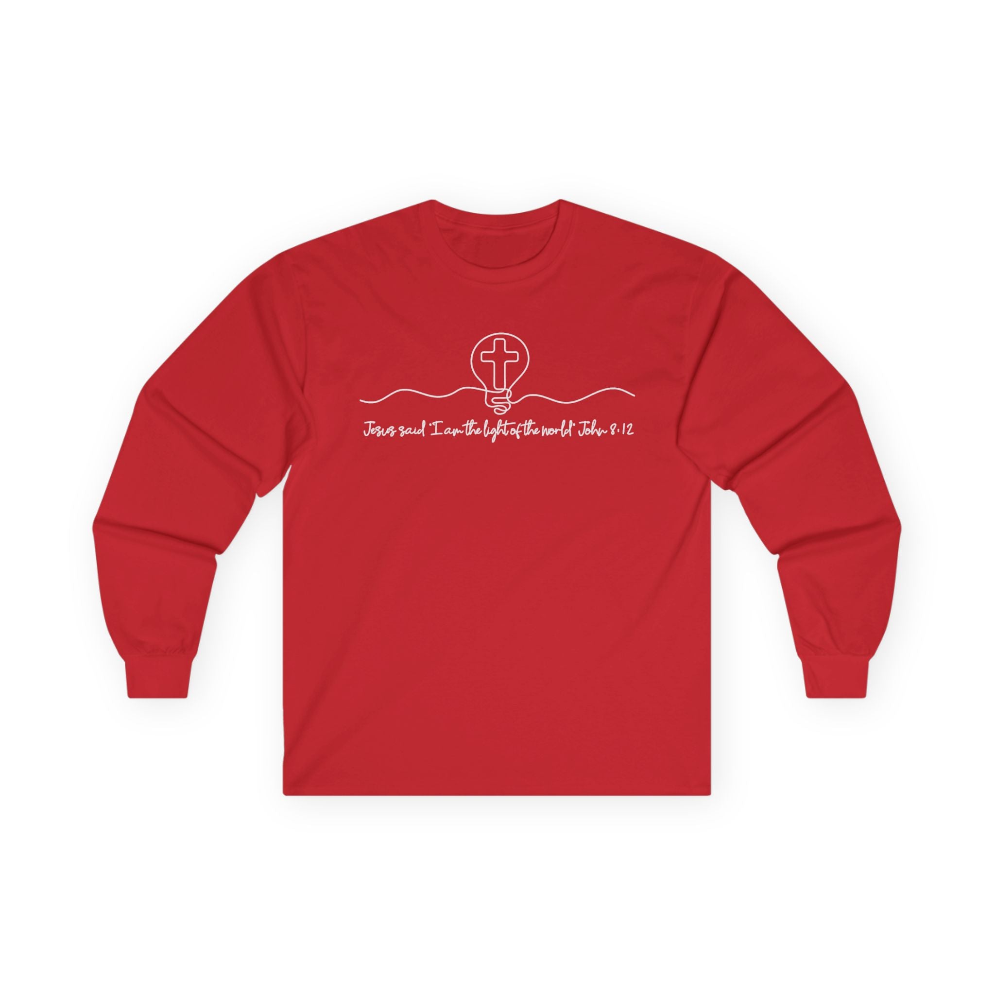 Christian Long Sleeve Tee — "I Am the Light" Minimal Cross Design