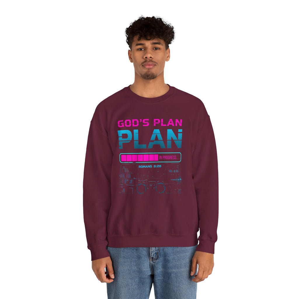 God's Plan Crewneck Sweatshirt — Retro Neon Faith Graphic