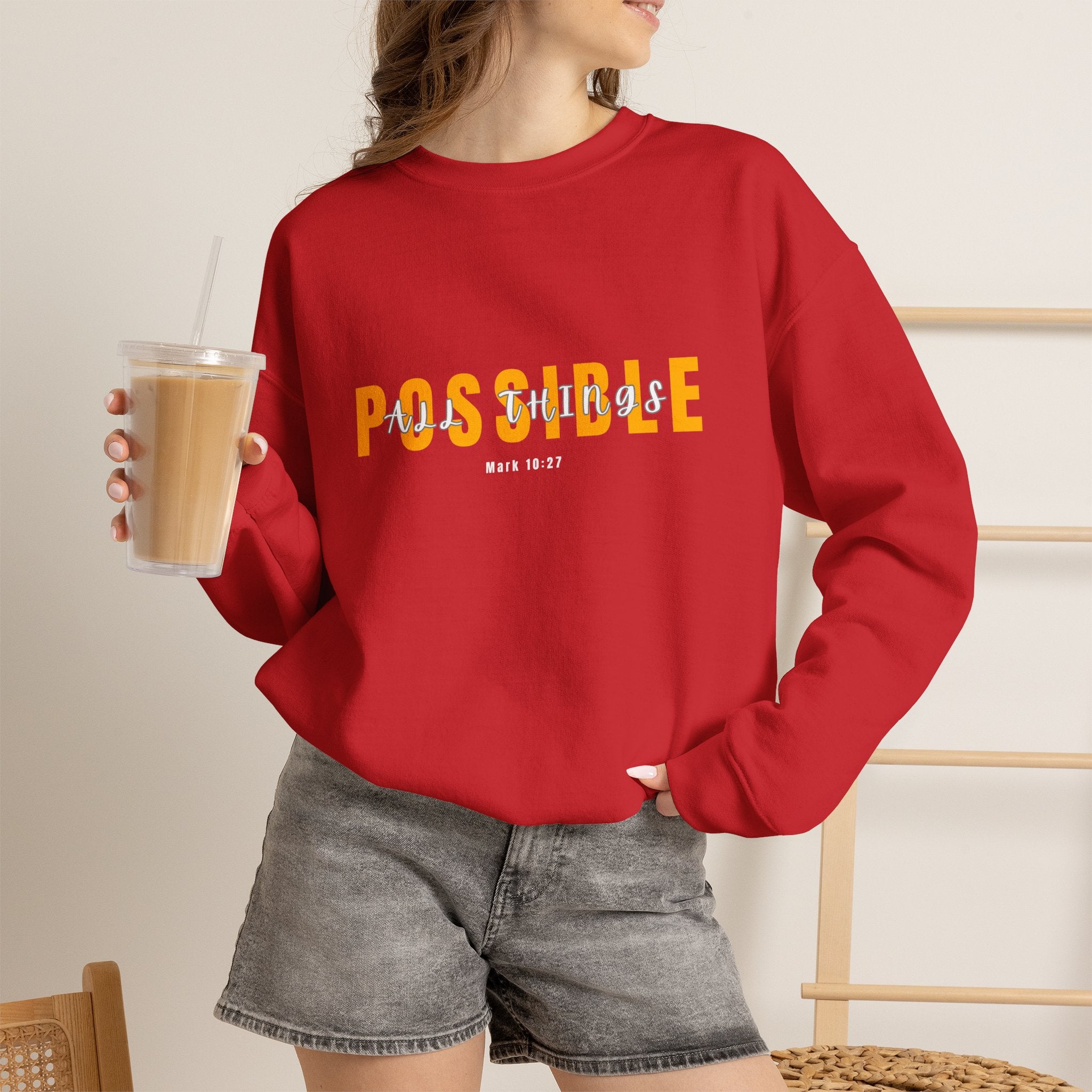 Inspirational Crewneck Sweatshirt "Possible" Pullover, Positive Affirmation Apparel, Motivational Mindset Graphic Sweatshirt