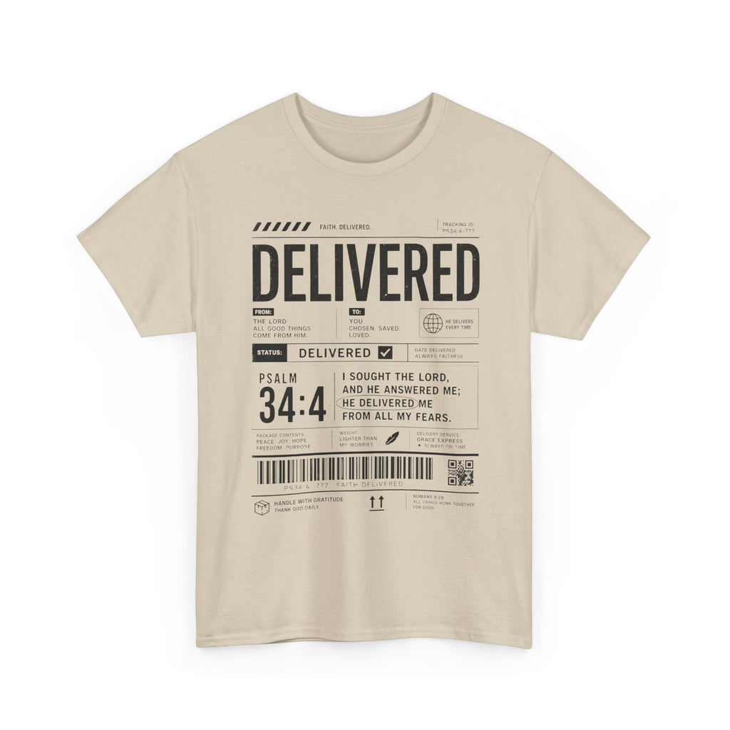 Delivered Graphic Tee — Inspirational Psalm 34:4 Christian T-Shirt
