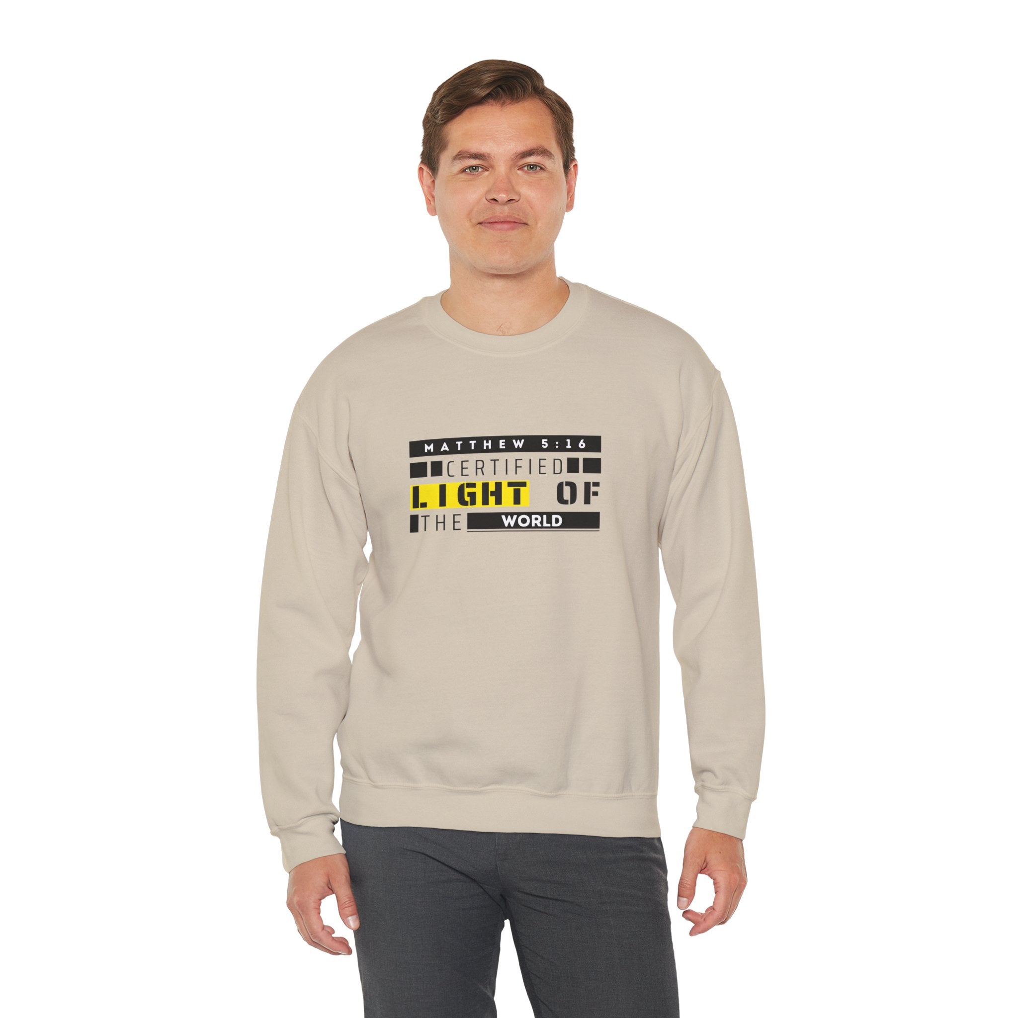 Christian Crewneck Sweatshirt "Certified Light of the World" Pullover, Matthew 5:14 Scripture Apparel, Trendy Faith Graphic Sweatshirt