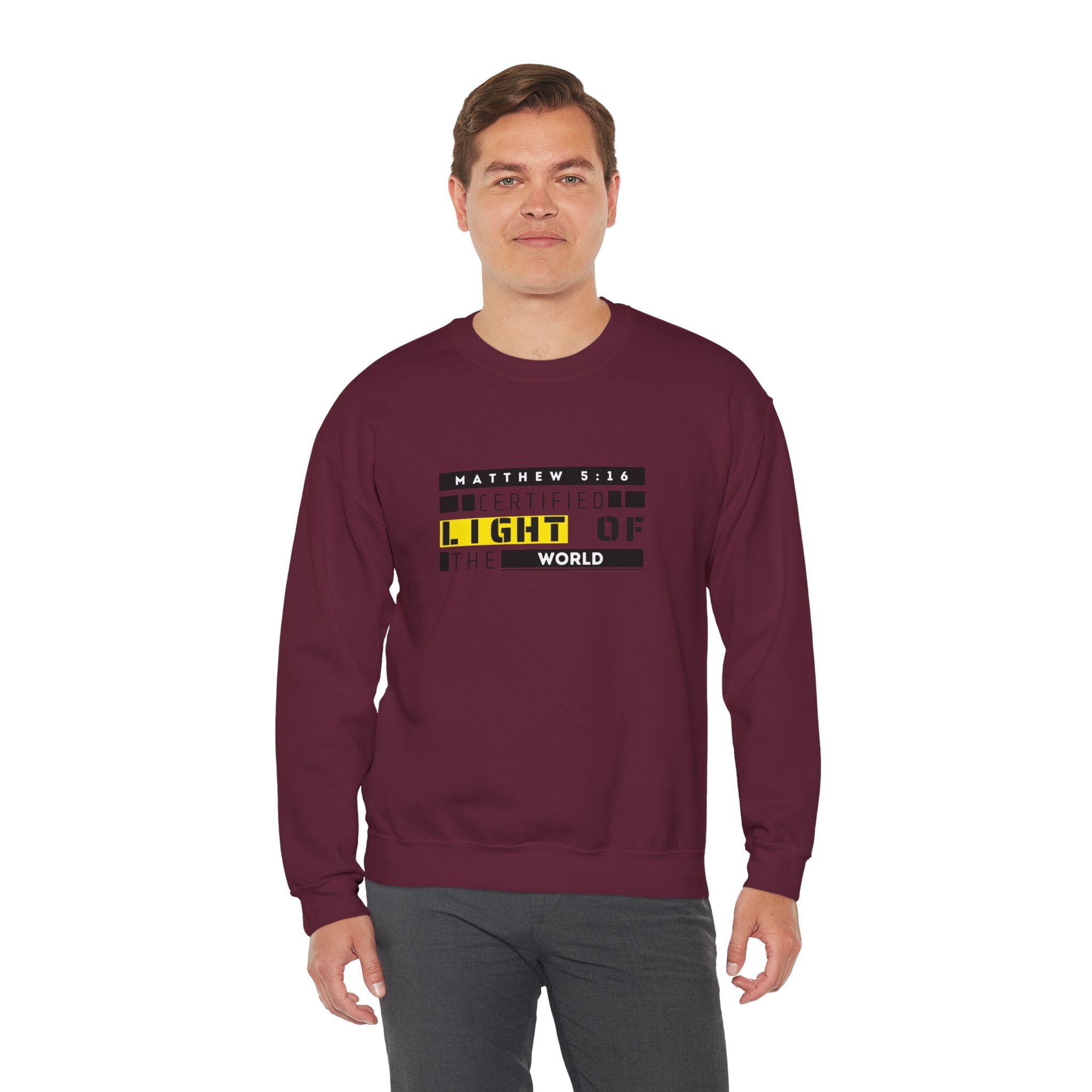 Christian Crewneck Sweatshirt "Certified Light of the World" Pullover, Matthew 5:14 Scripture Apparel, Trendy Faith Graphic Sweatshirt