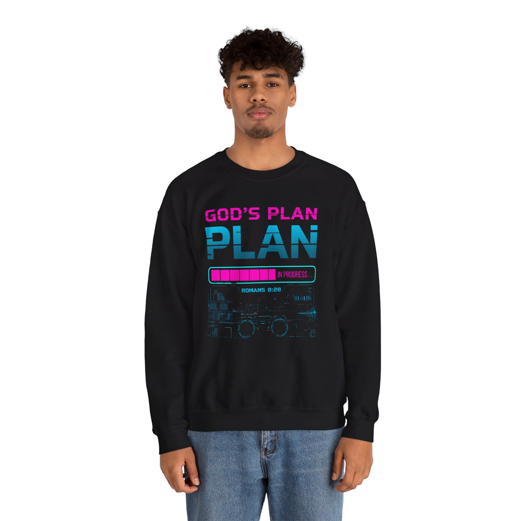 God's Plan Crewneck Sweatshirt — Retro Neon Faith Graphic