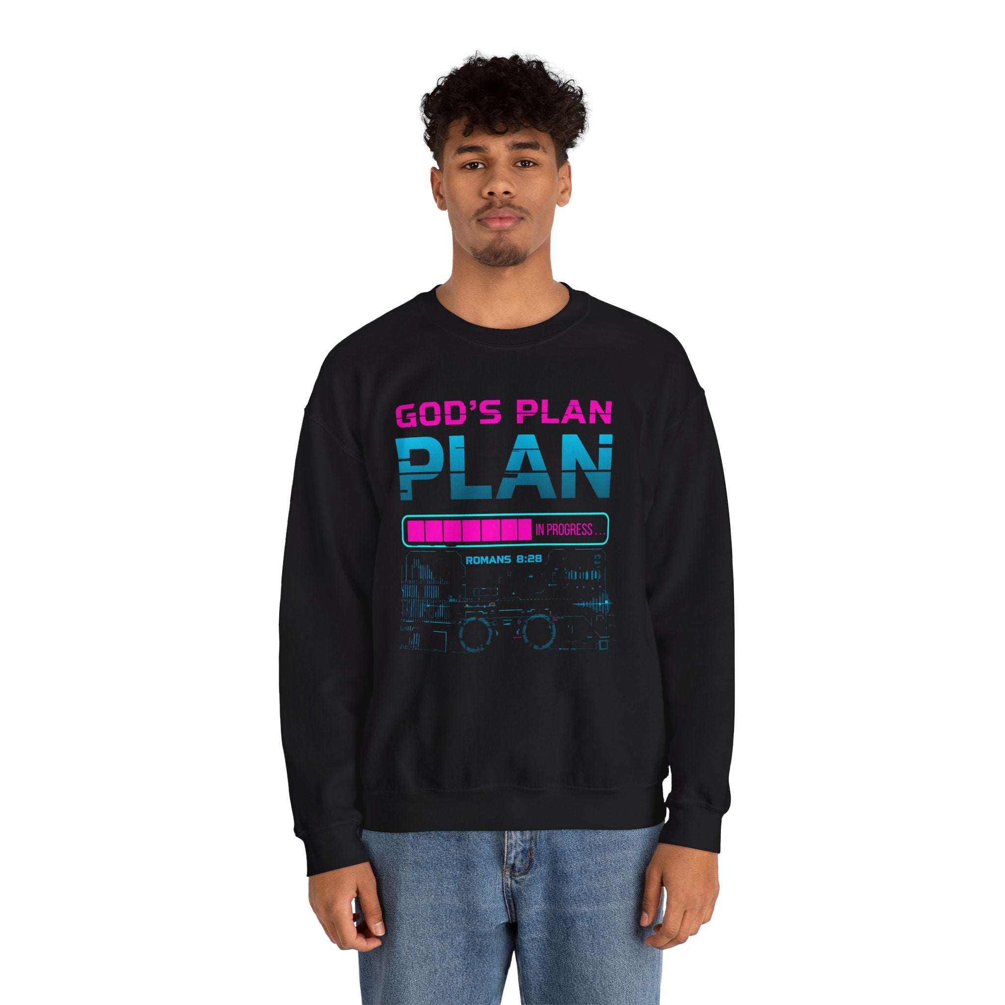 God's Plan Crewneck Sweatshirt — Retro Neon Faith Graphic