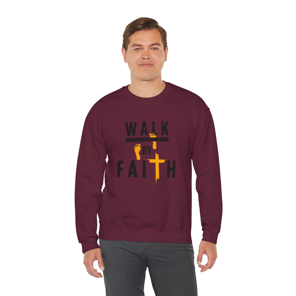 Christian Crewneck Sweatshirt "Walk By Faith" Pullover, 2 Corinthians 5:7 Apparel, Inspirational Faith Graphic Sweatshirt