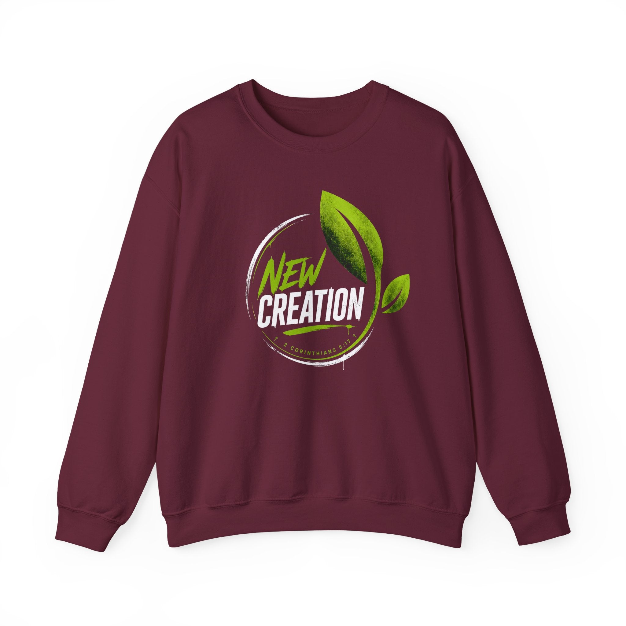 New Creation Sweatshirt – Christian Faith Green Leaf Crewneck