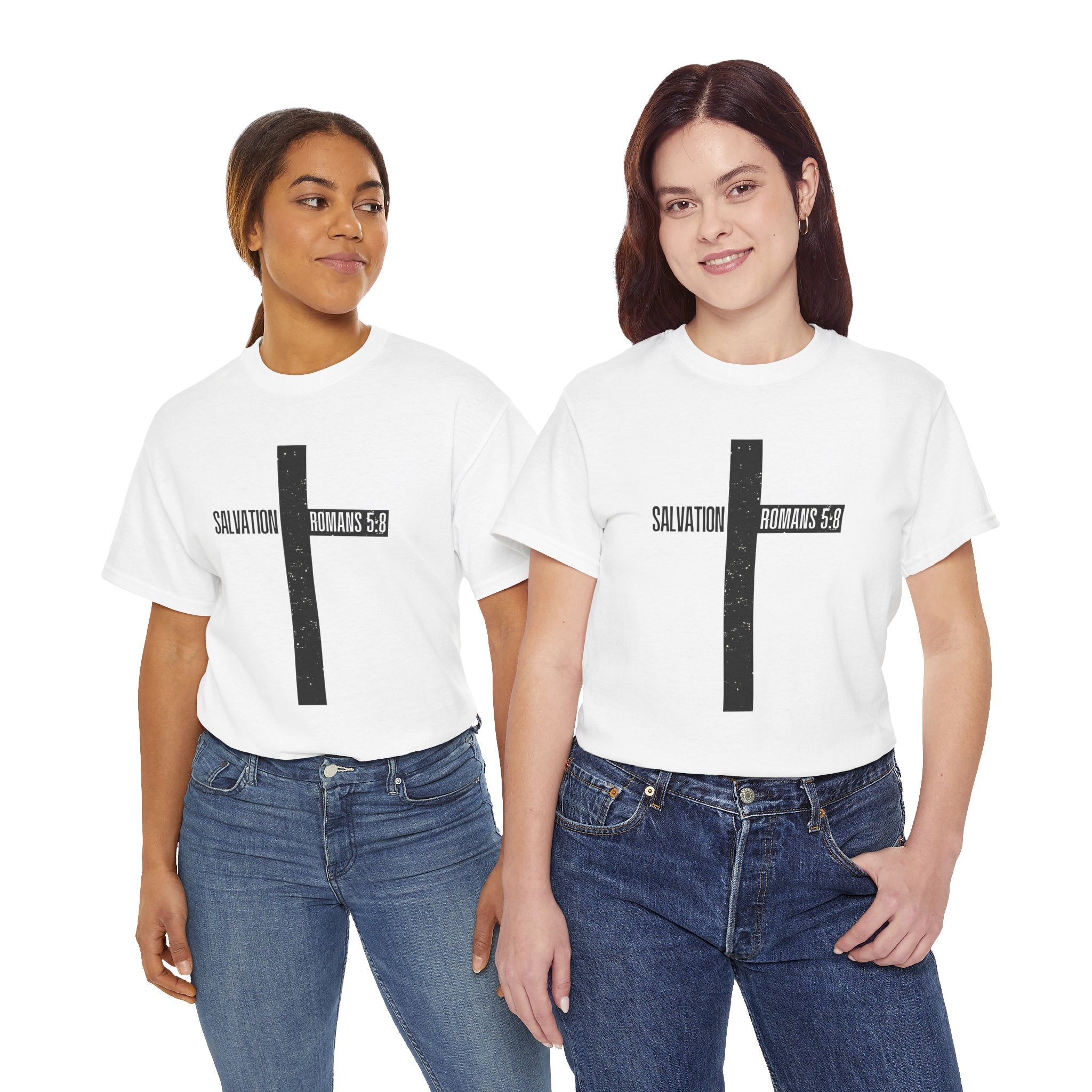 Christian Cross T-Shirt — "Salvation Romans 5:8" Faith Tee