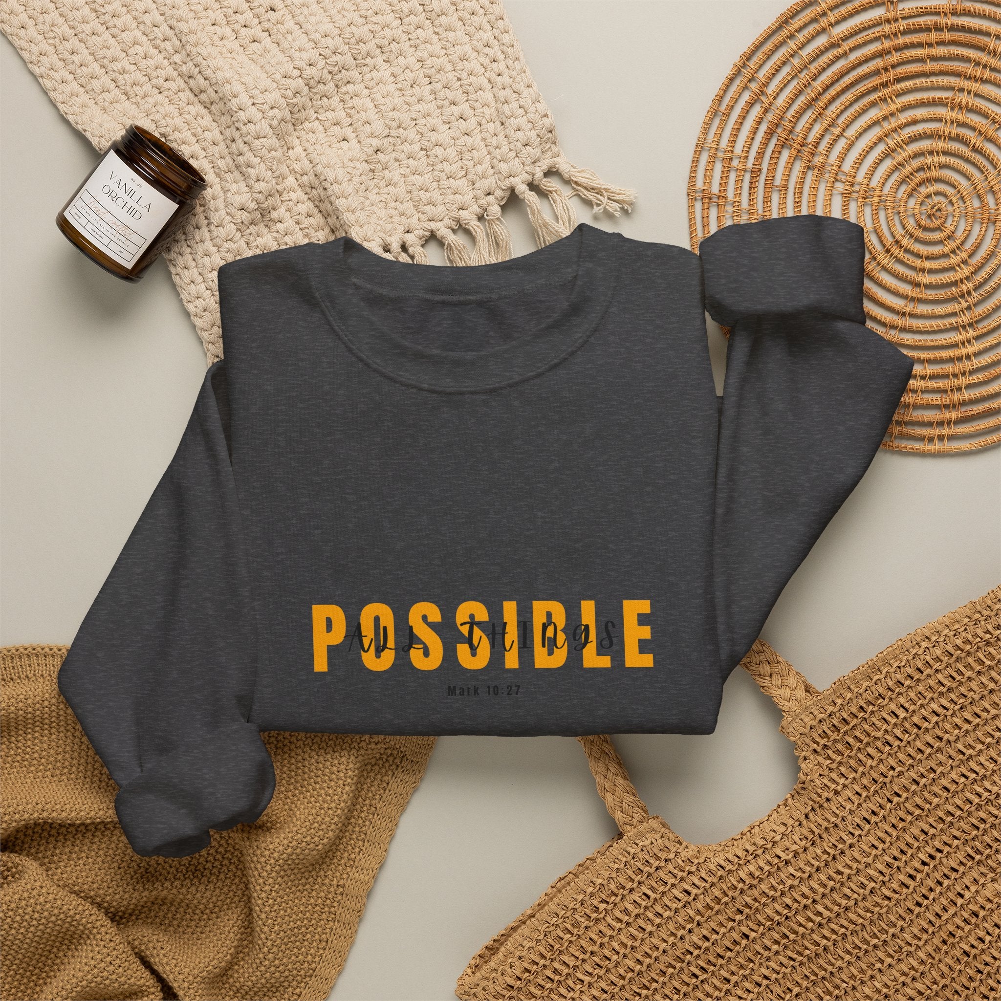 Christian Crewneck Sweatshirt "All Things Possible" Pullover, Inspirational Scripture Apparel, Faith Typography Graphic Sweatshirt