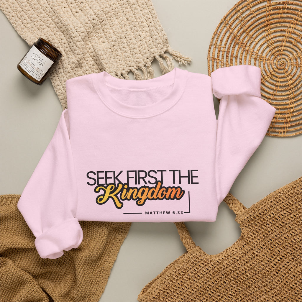 Seek First the Kingdom Crewneck Sweatshirt — Christian Faith Graphic Sweatshirt