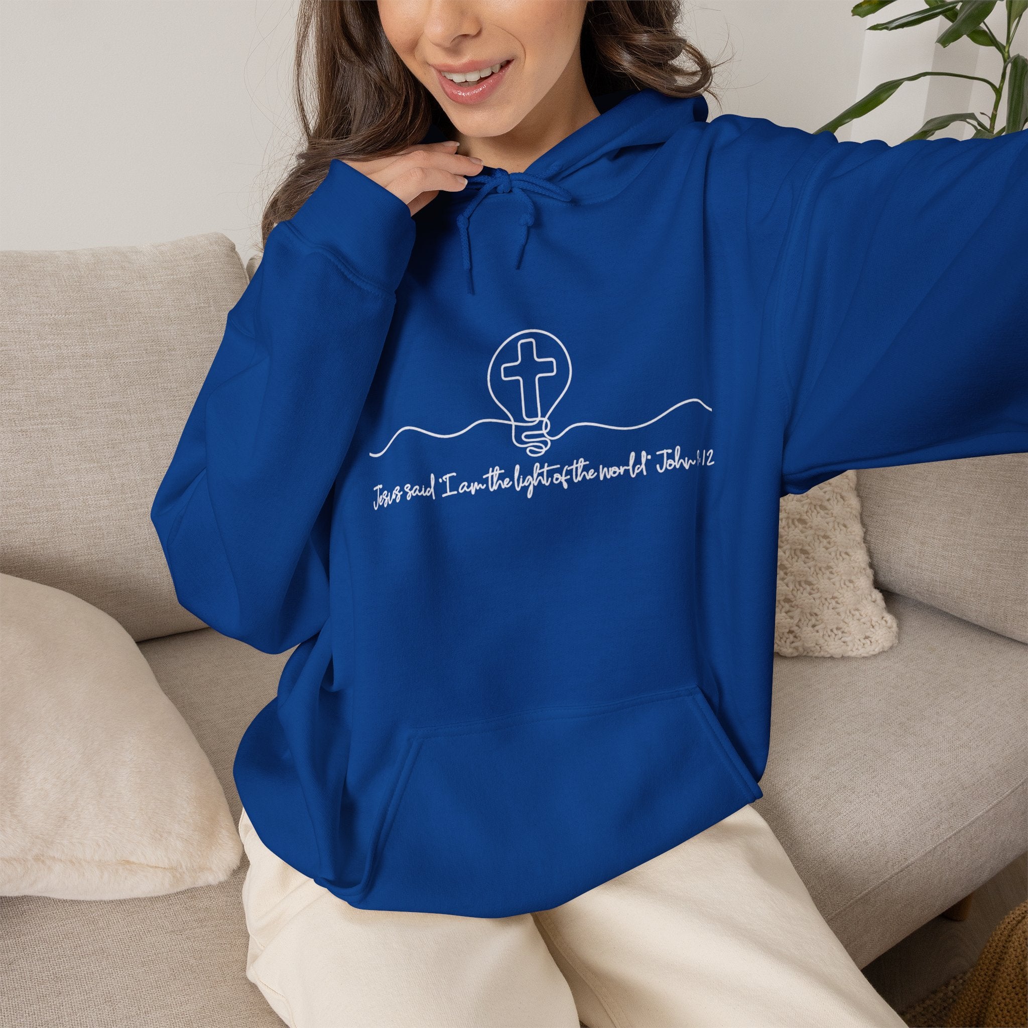 Christian Hoodie with Light of the World and Cross Design – Faith Comfort Sweatshirt