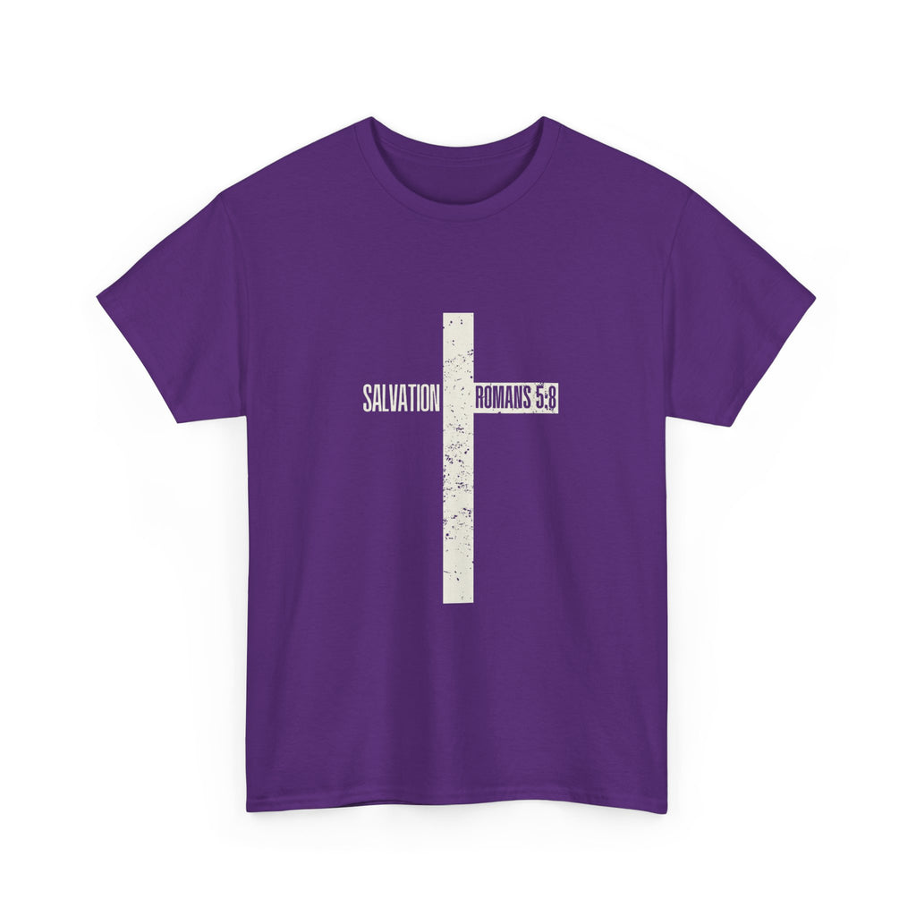 Christian Cross T-Shirt — "Salvation Romans 5:8" Faith Tee