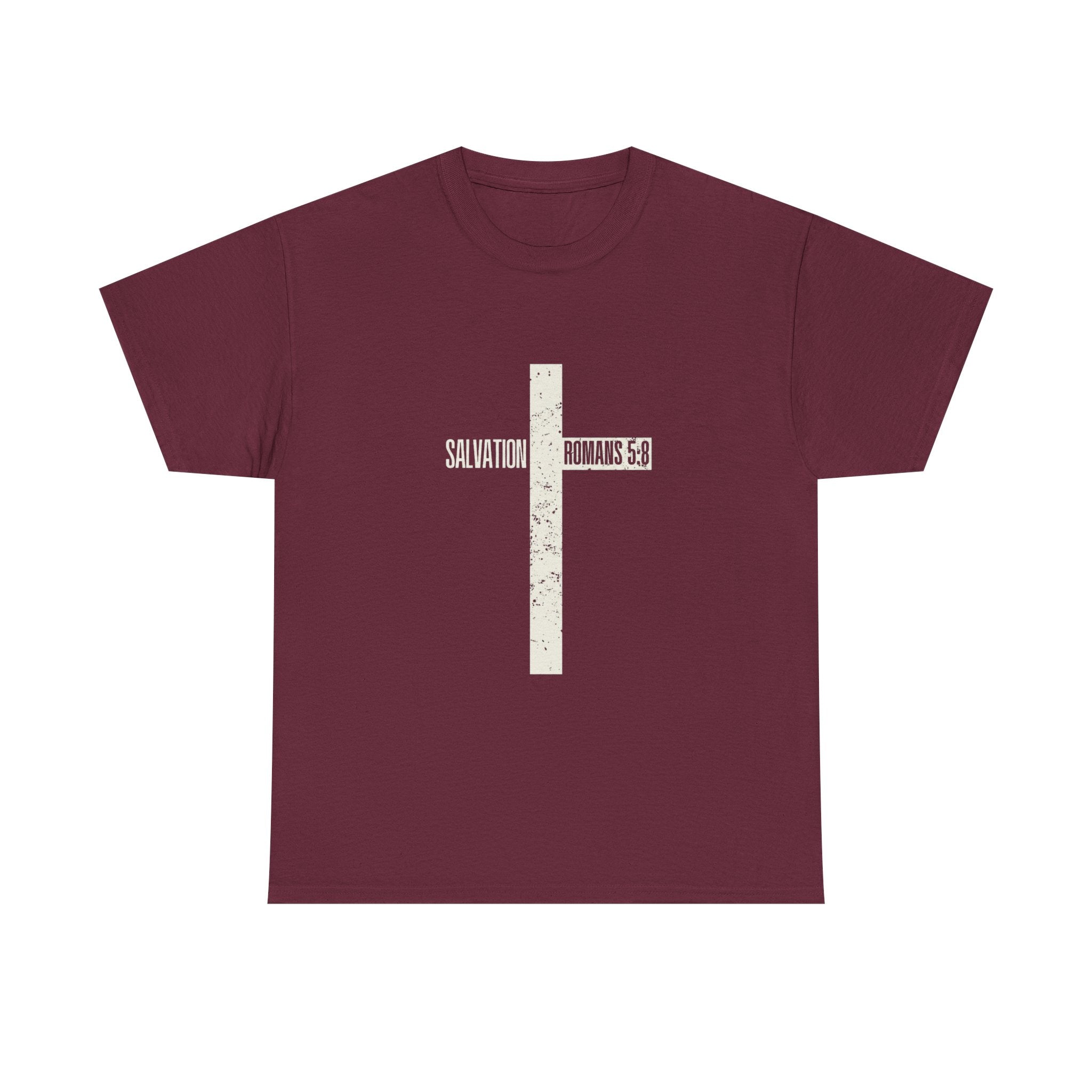 Christian Cross T-Shirt — "Salvation Romans 5:8" Faith Tee