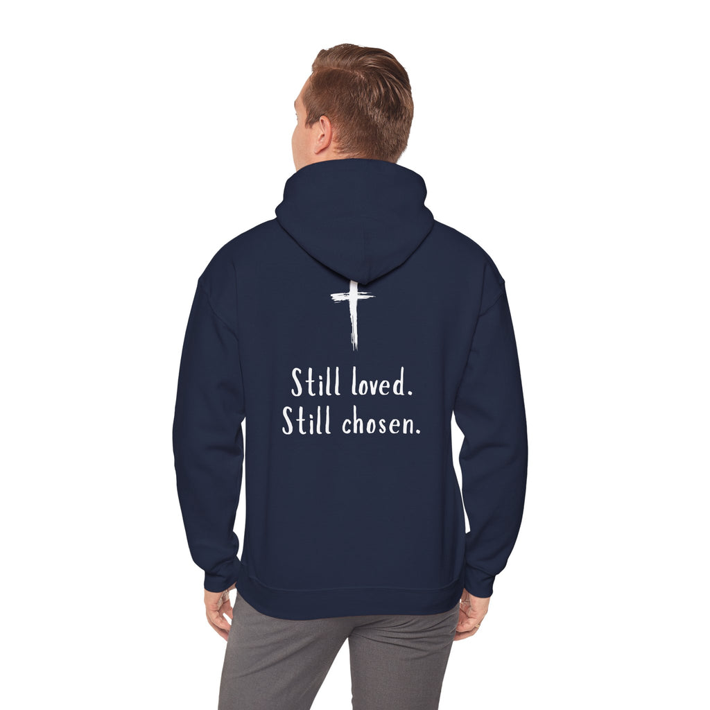 Not Perfect — Forgiven Hoodie | Christian Inspirational Sweatshirt (Romans 5:8, Still Loved/Still Chosen)