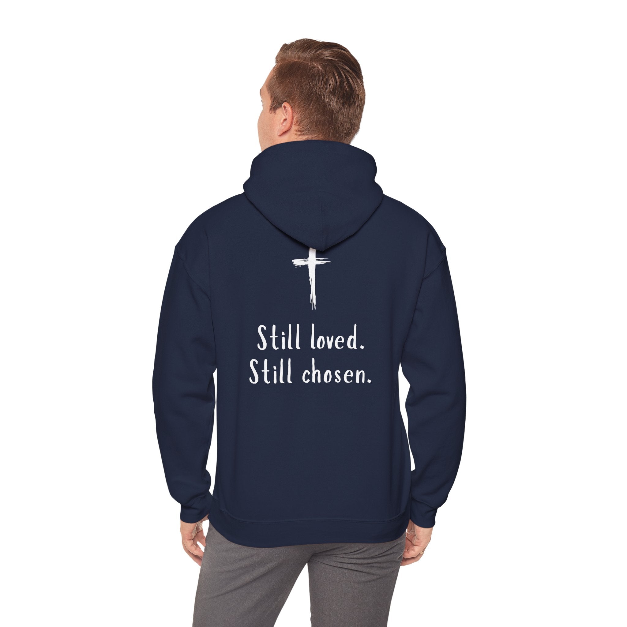 Not Perfect — Forgiven Hoodie | Christian Inspirational Sweatshirt (Romans 5:8, Still Loved/Still Chosen)