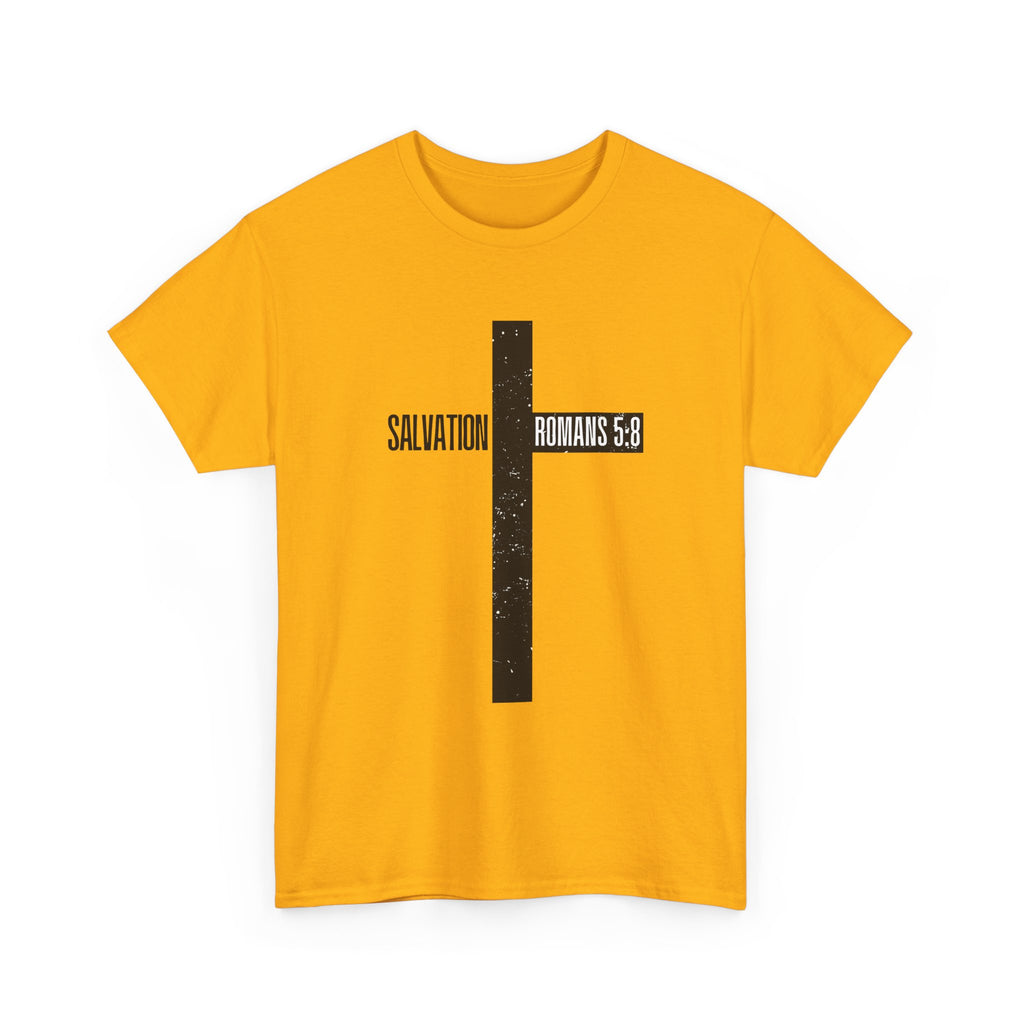 Christian Cross T-Shirt — "Salvation Romans 5:8" Faith Tee