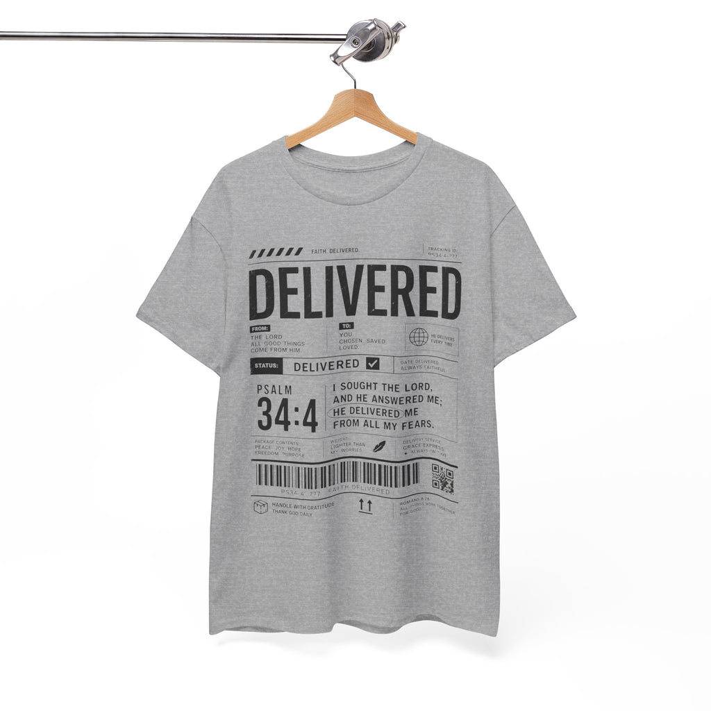 Delivered Graphic Tee — Inspirational Psalm 34:4 Christian T-Shirt