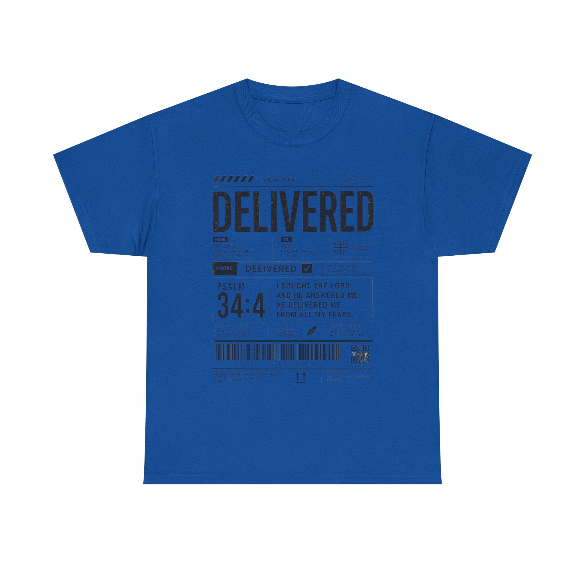 Delivered Graphic Tee — Inspirational Psalm 34:4 Christian T-Shirt