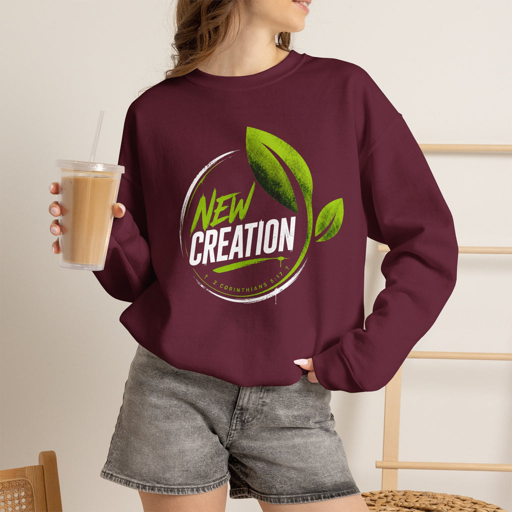 New Creation Sweatshirt – Christian Faith Green Leaf Crewneck