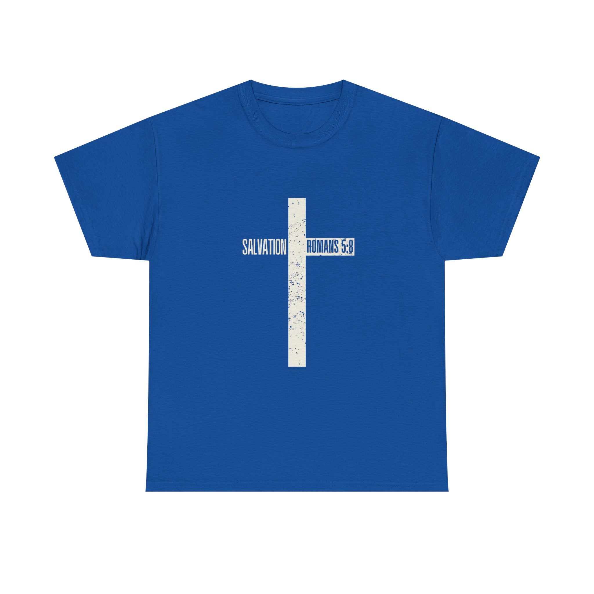 Christian Cross T-Shirt — "Salvation Romans 5:8" Faith Tee