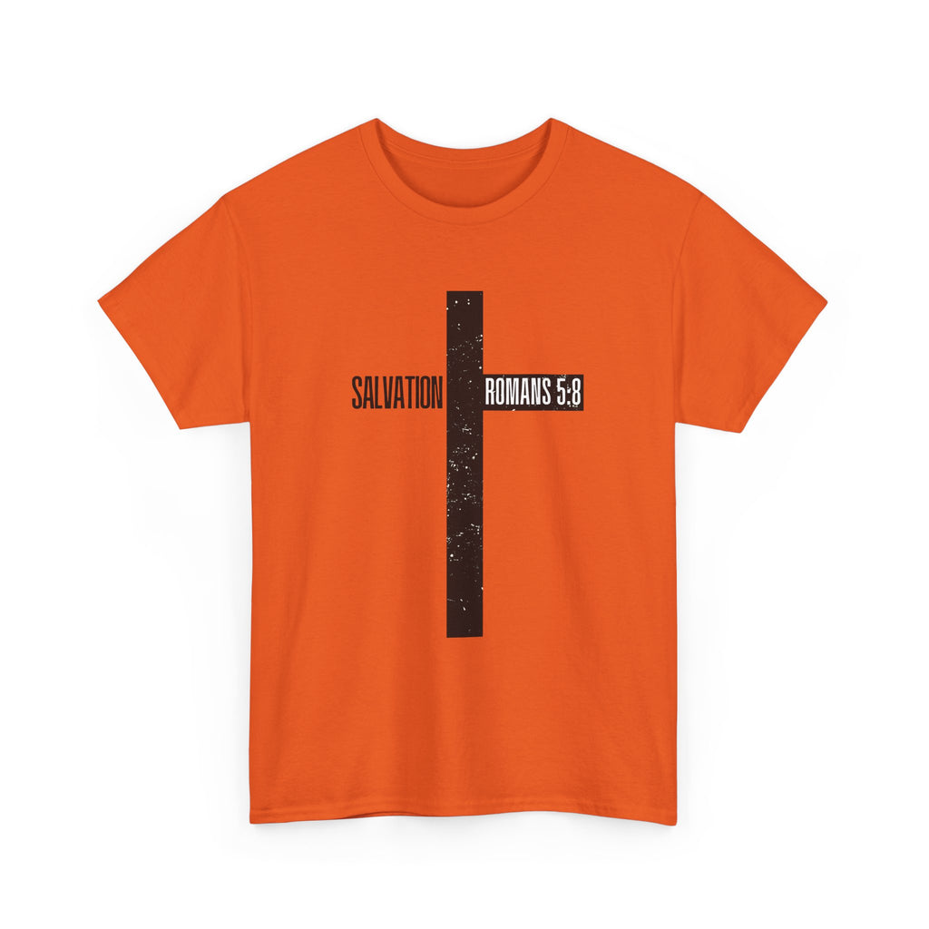 Christian Cross T-Shirt — "Salvation Romans 5:8" Faith Tee