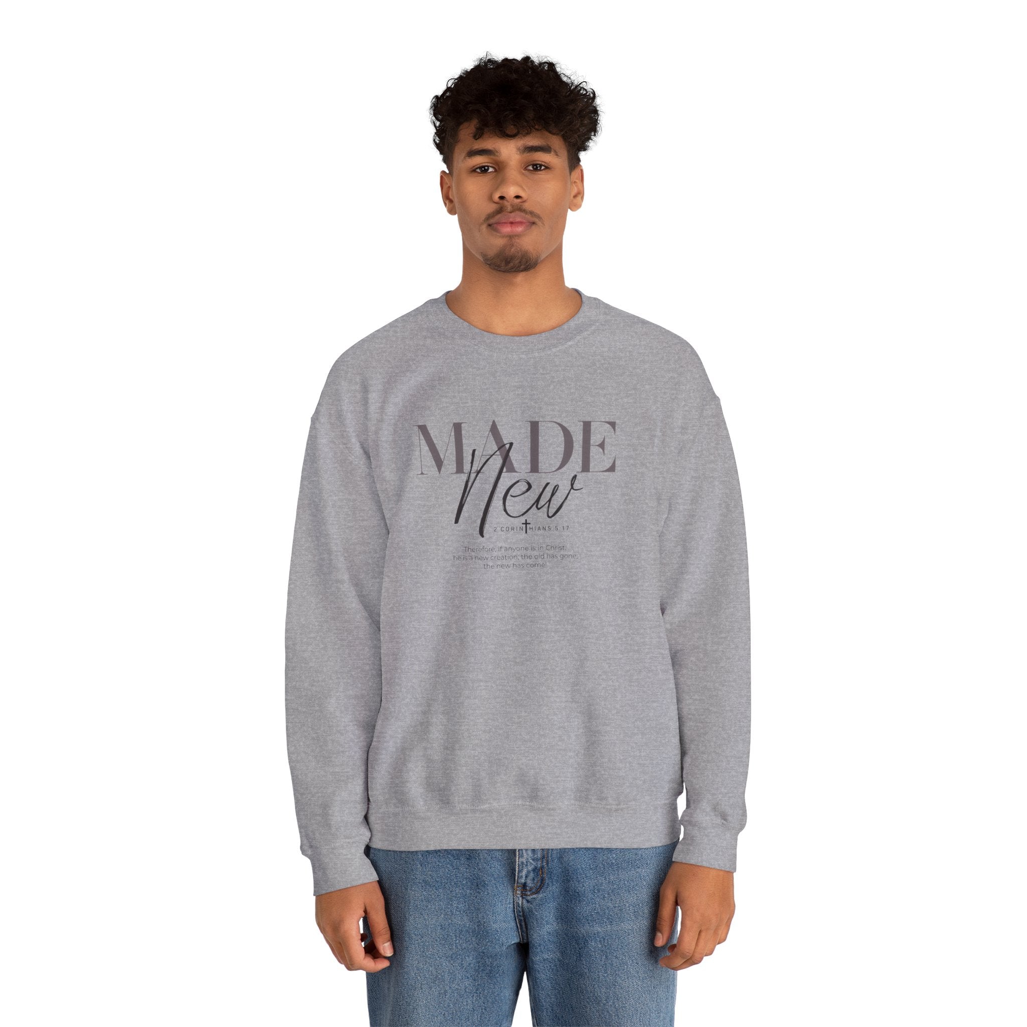 Minimalist Crewneck Sweatshirt "Made New" Pullover, Inspirational Christian Clothing, Aesthetic Daily Reminder Sweatshirt