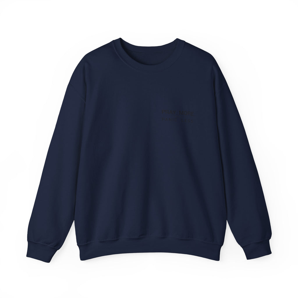 Prayer Graphic Sweatshirt — “Pray More, Panic Less” Crewneck