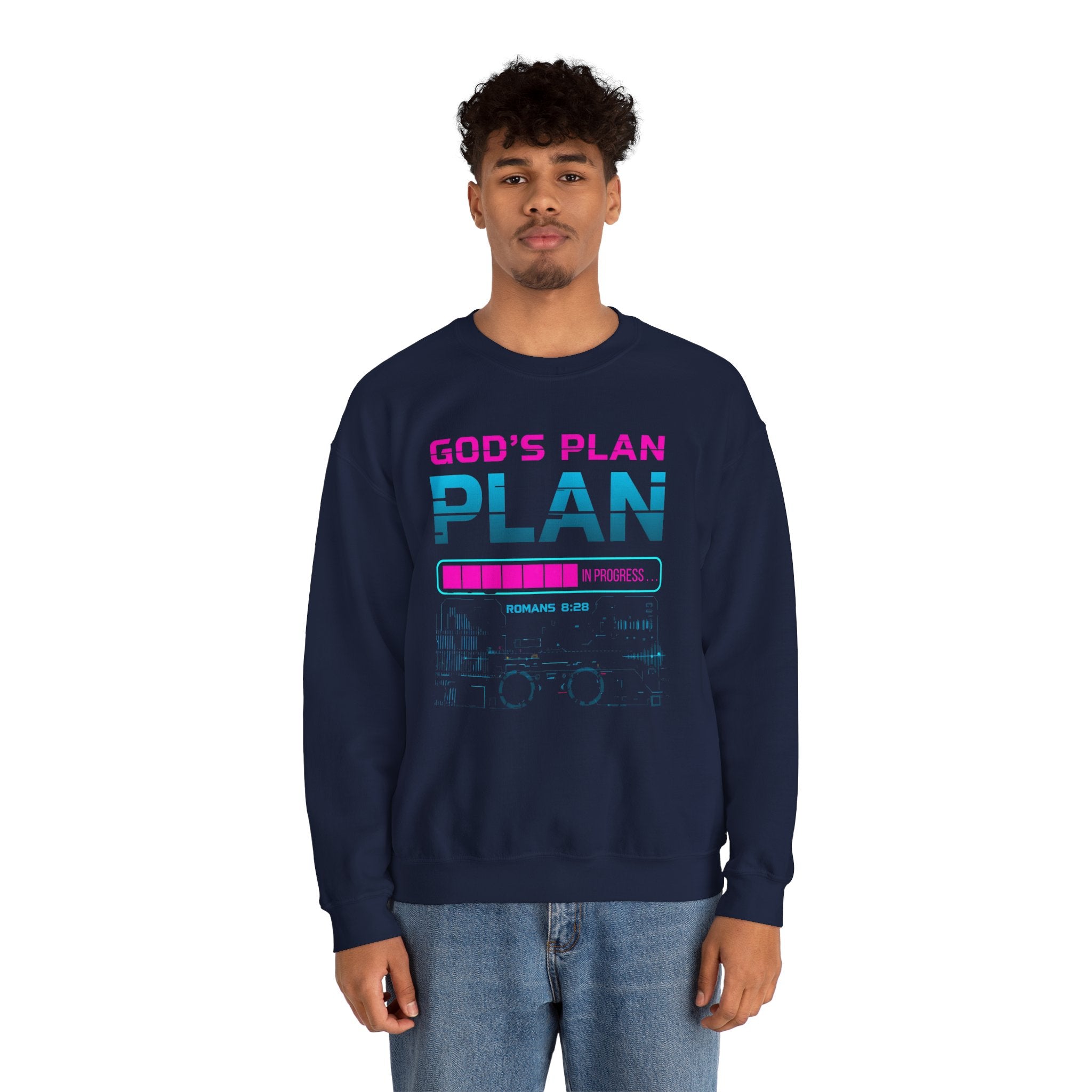 God's Plan Crewneck Sweatshirt — Retro Neon Faith Graphic