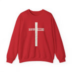 Christian Crewneck Sweatshirt "Salvation" Romans 5:8 Pullover, White Cross Graphic Apparel, Rustic Style Faith Sweatshirt